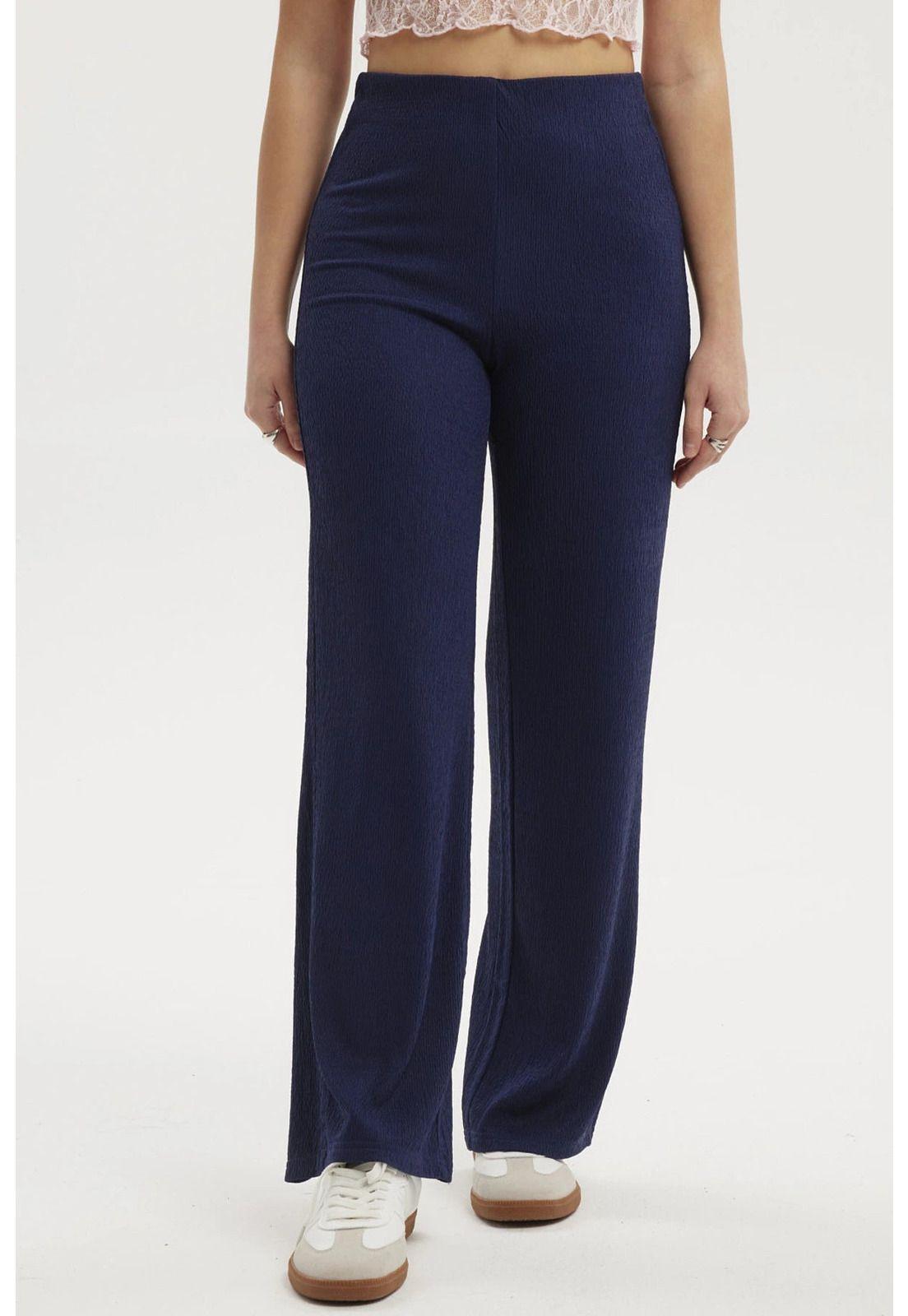 Pantalón Mujer Textura Azul Oscuro-0