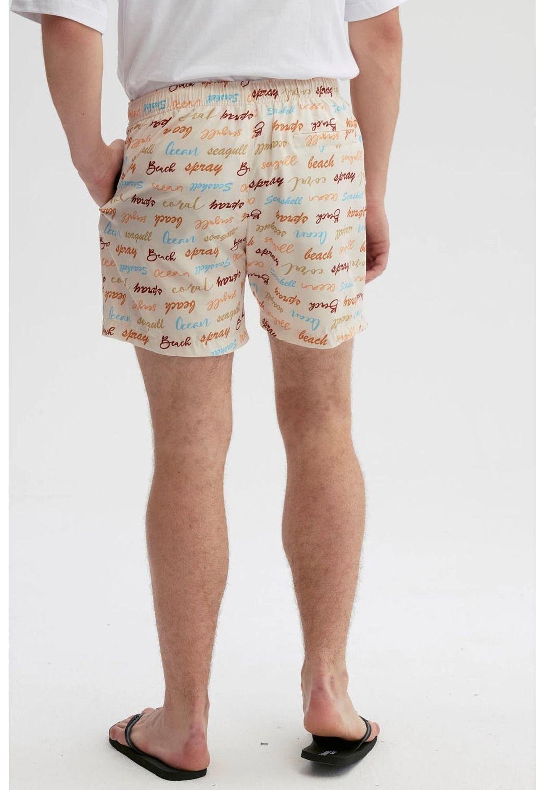 Short De Baño Hombre Print Texto Beige-1