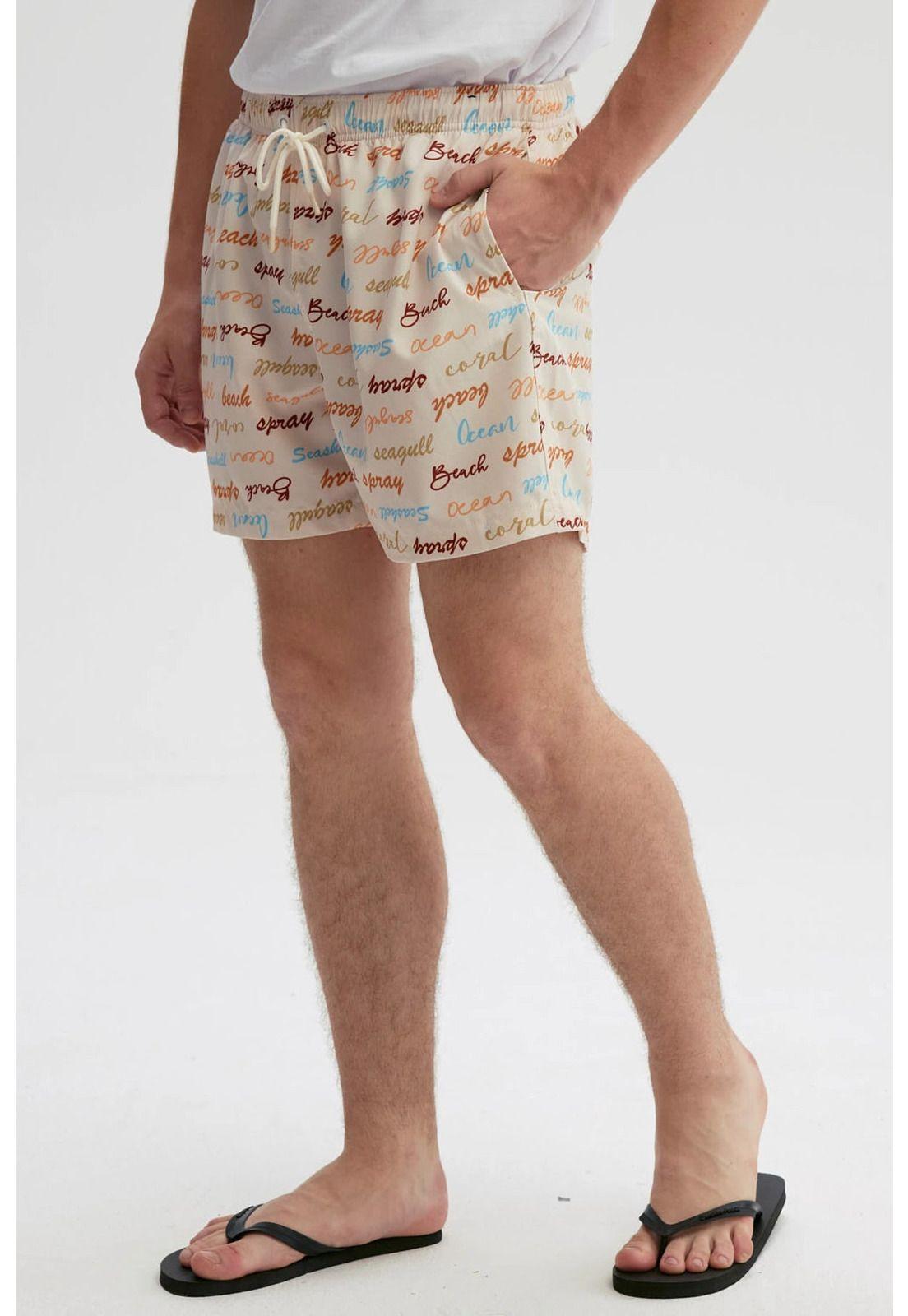 Short De Baño Hombre Print Texto Beige-2
