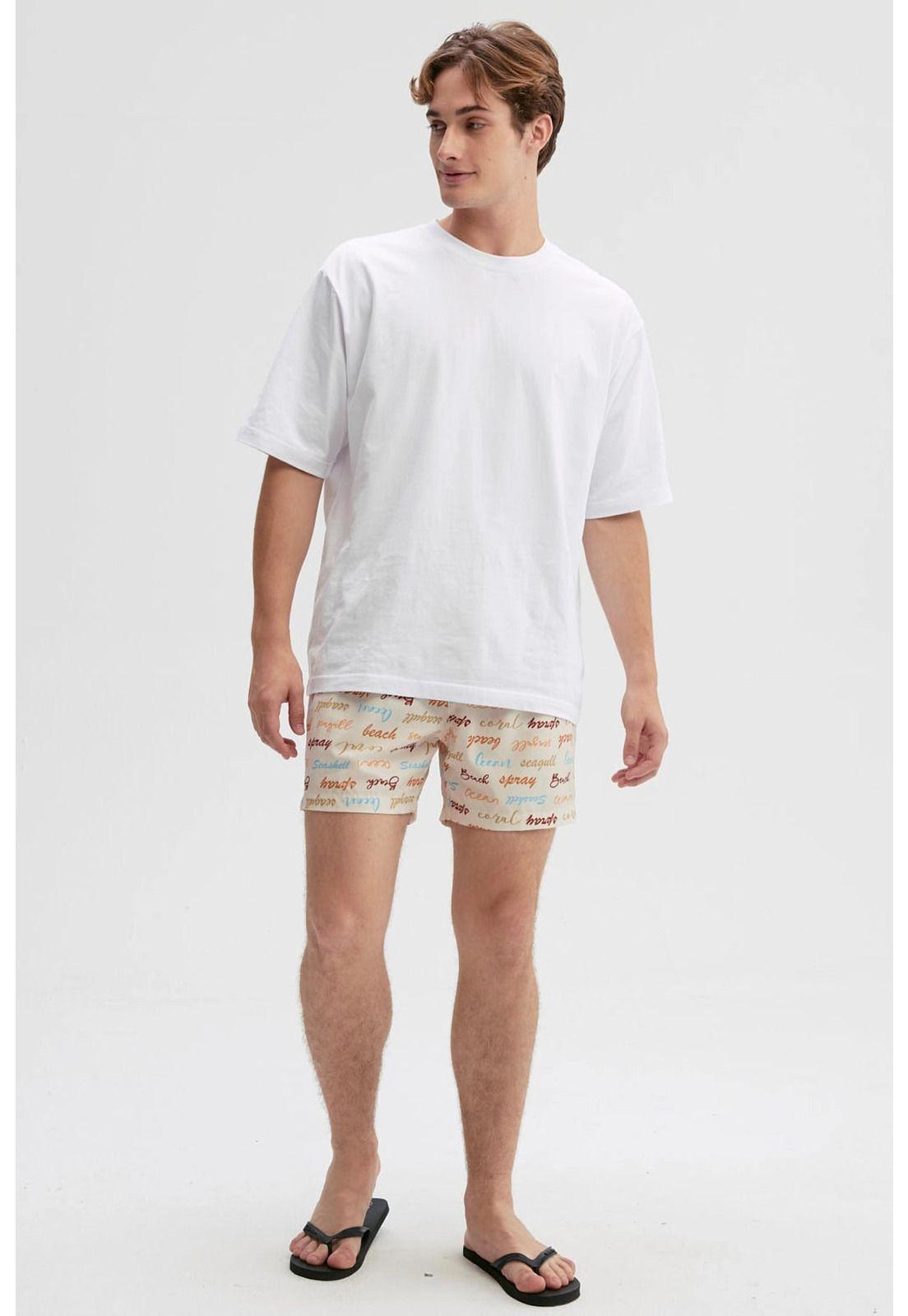 Short De Baño Hombre Print Texto Beige-3