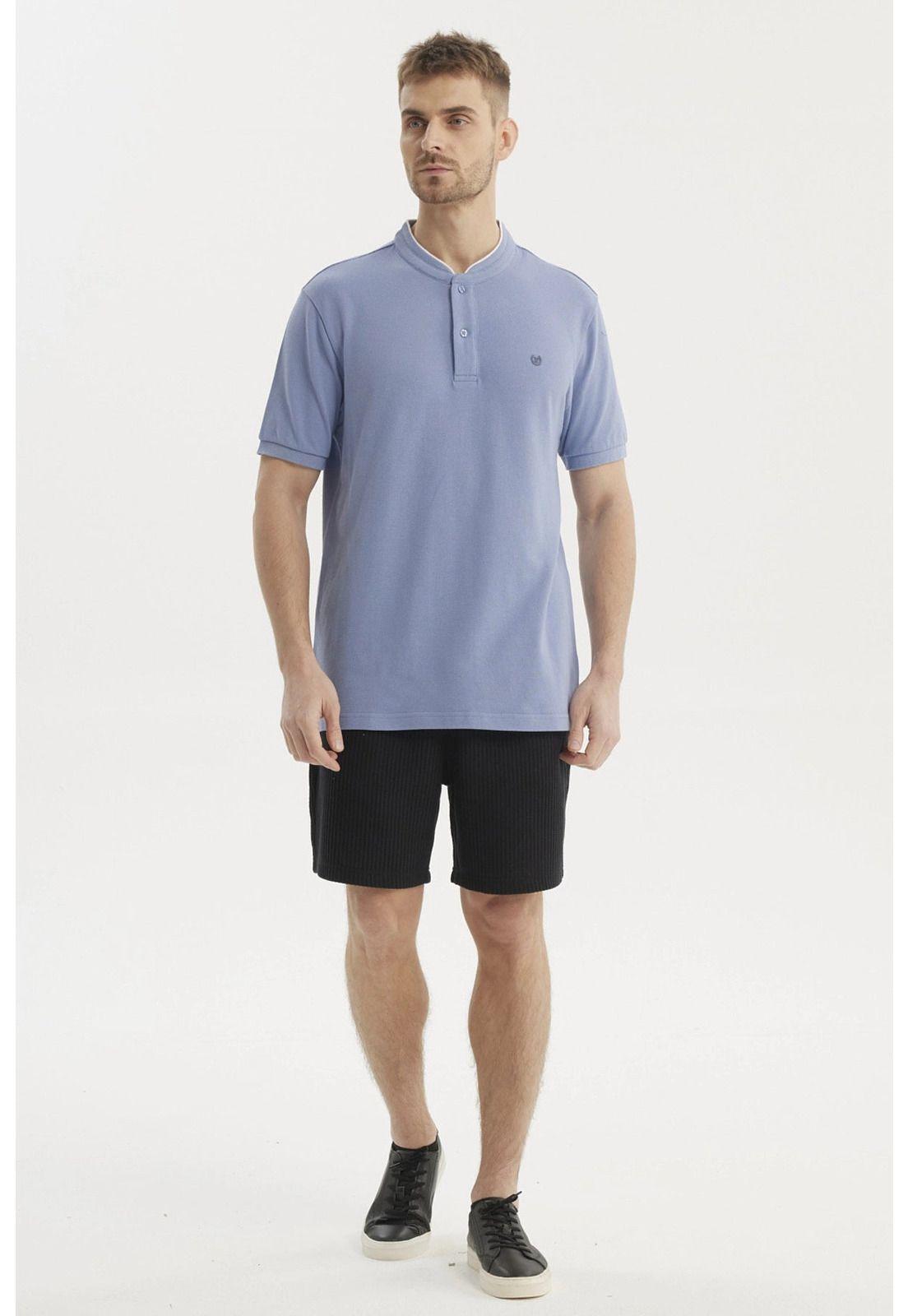 Polera Hombre Cuello Polo Azul-3