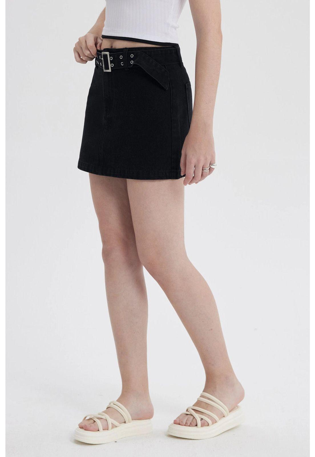 Falda Mujer Cinturón Ancho Negro-1