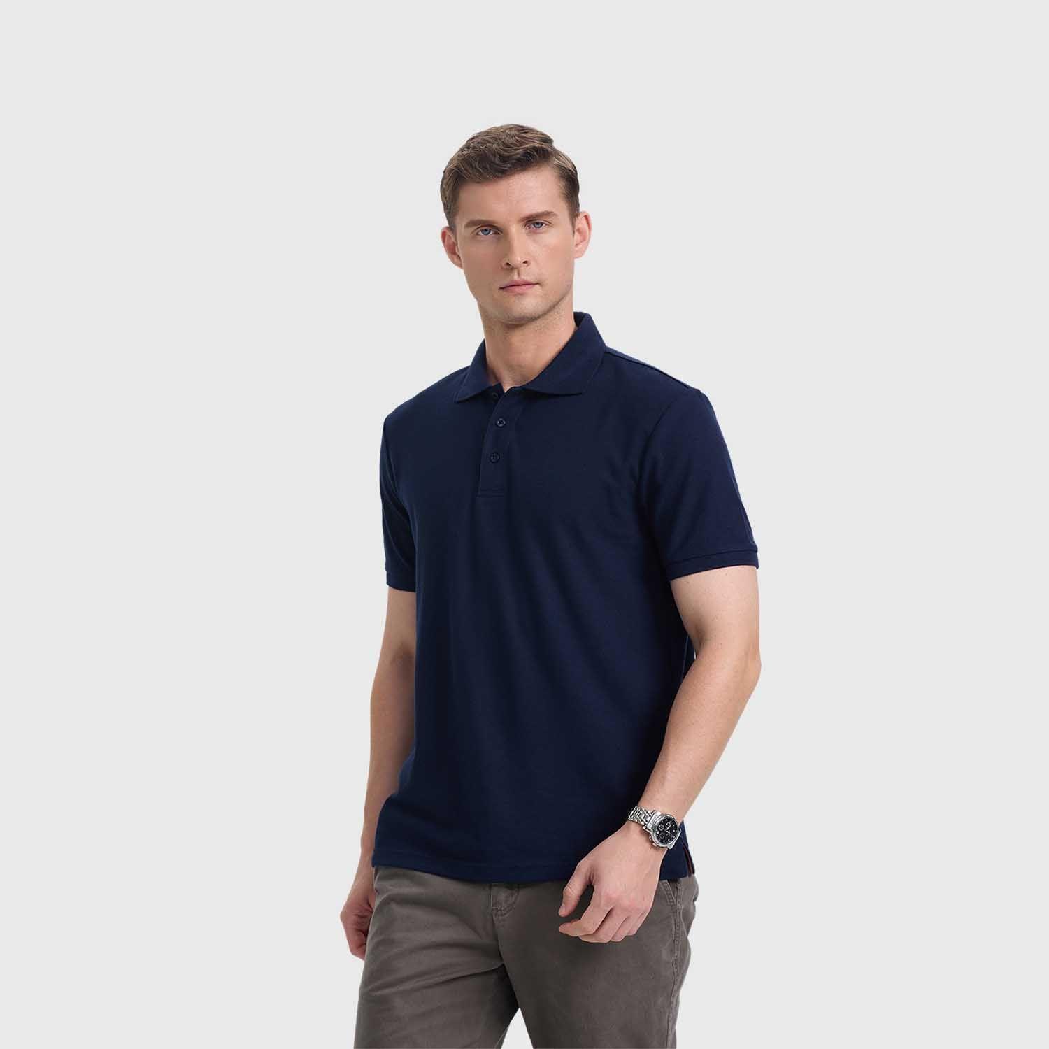 Polera Hombre Pique Lisa Básica Azul Marino Fashion's Park-1