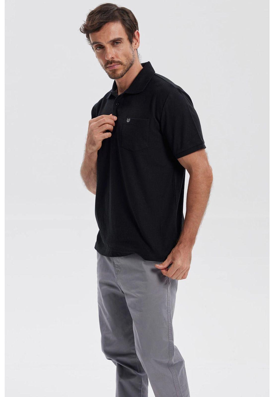 Polera Hombre Piqué Básica Lisa Negro - V-1