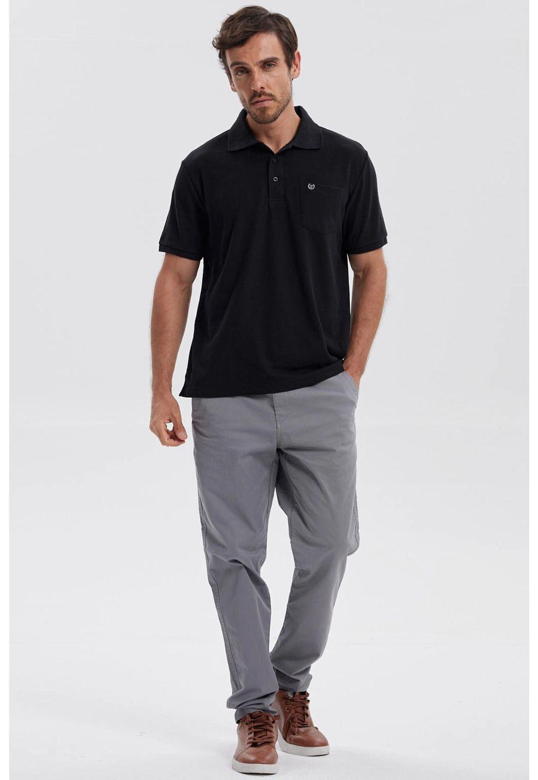 Polera Hombre Piqué Básica Lisa Negro - V-3