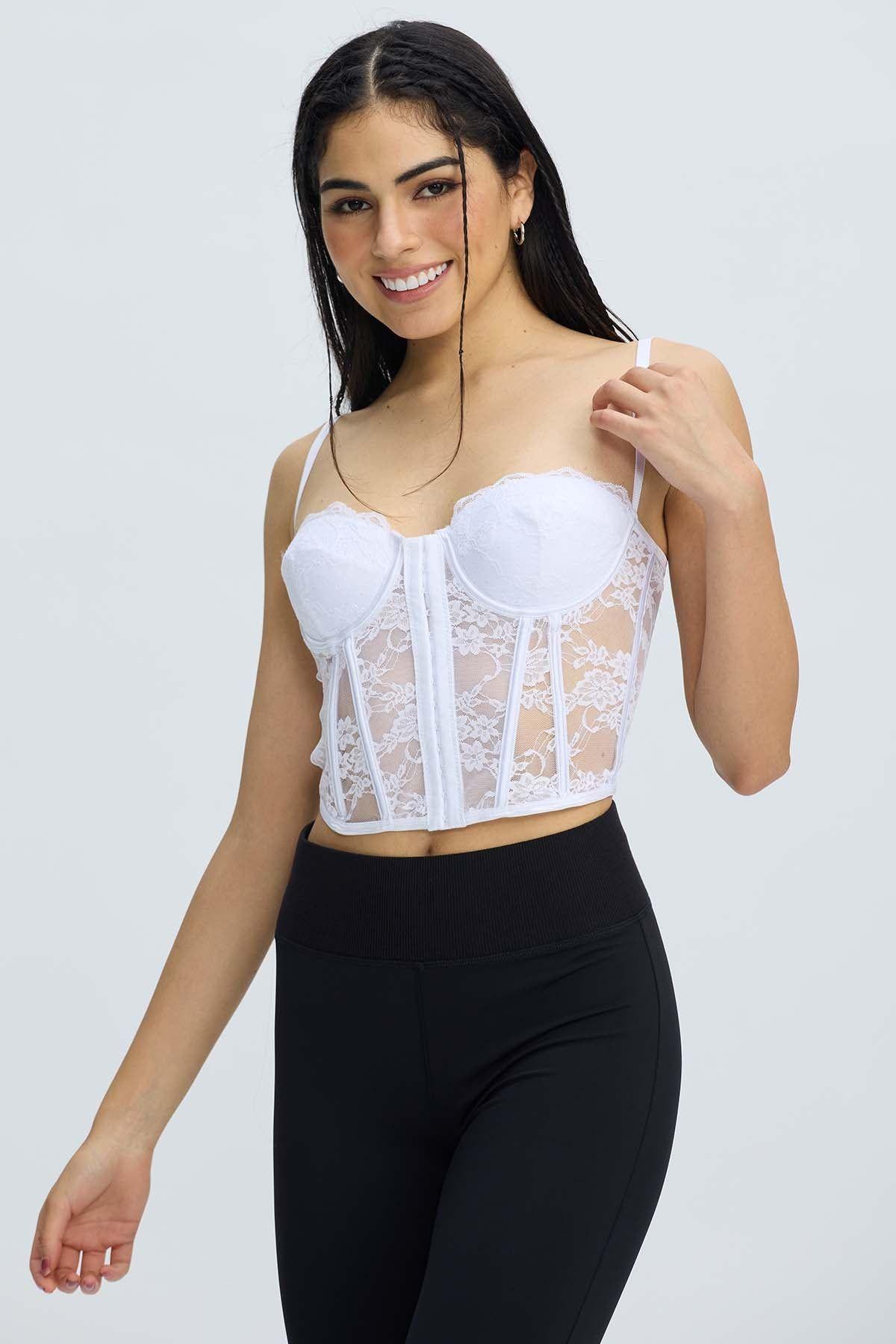 Polera Mujer Corset Blanco-1