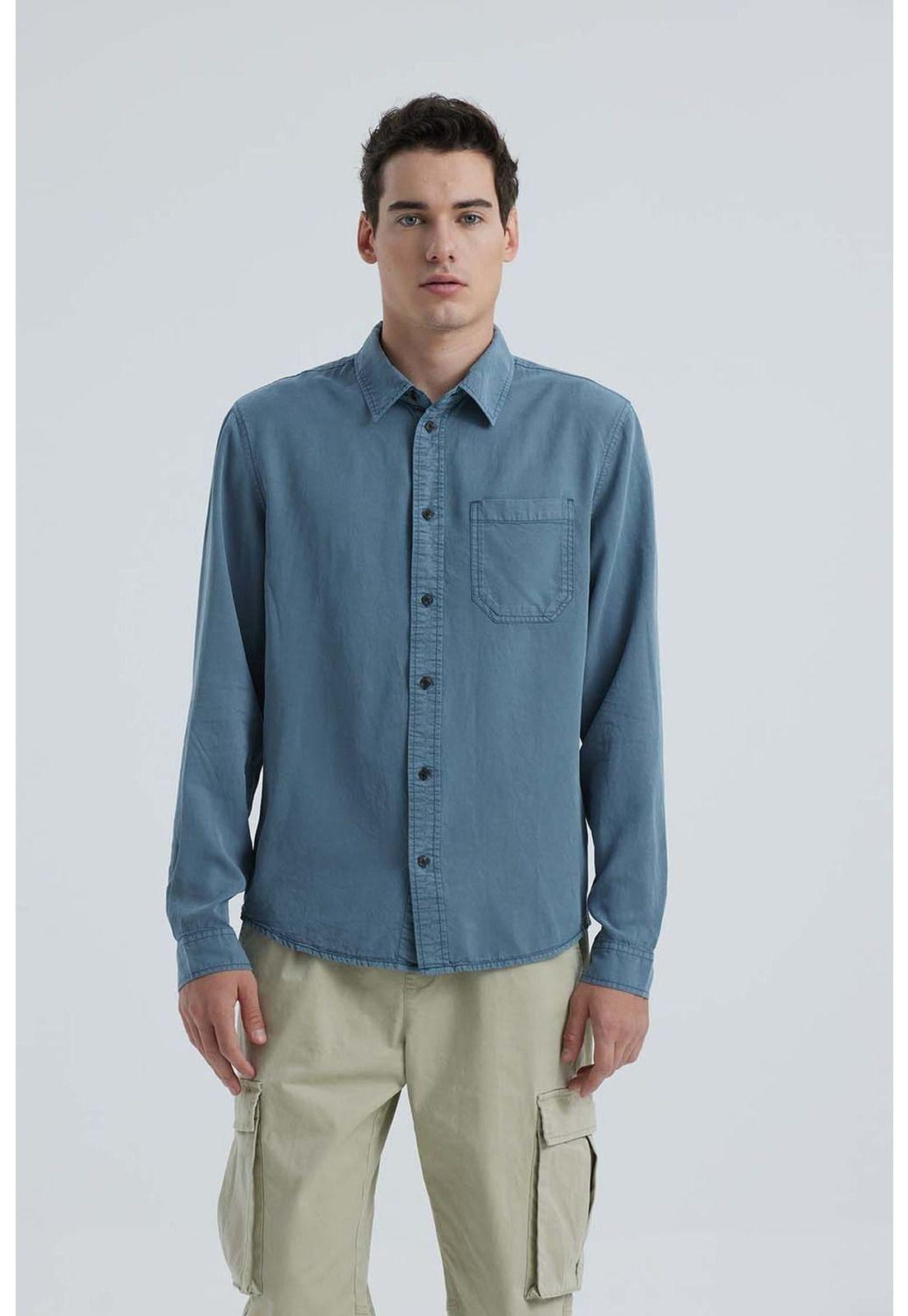 Camisa Hombre Lyocell Petróleo-0