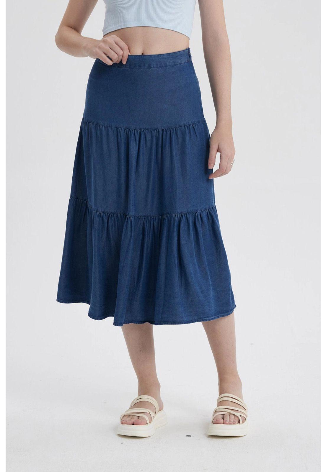 Falda Mujer Midi Cortes Azul-1