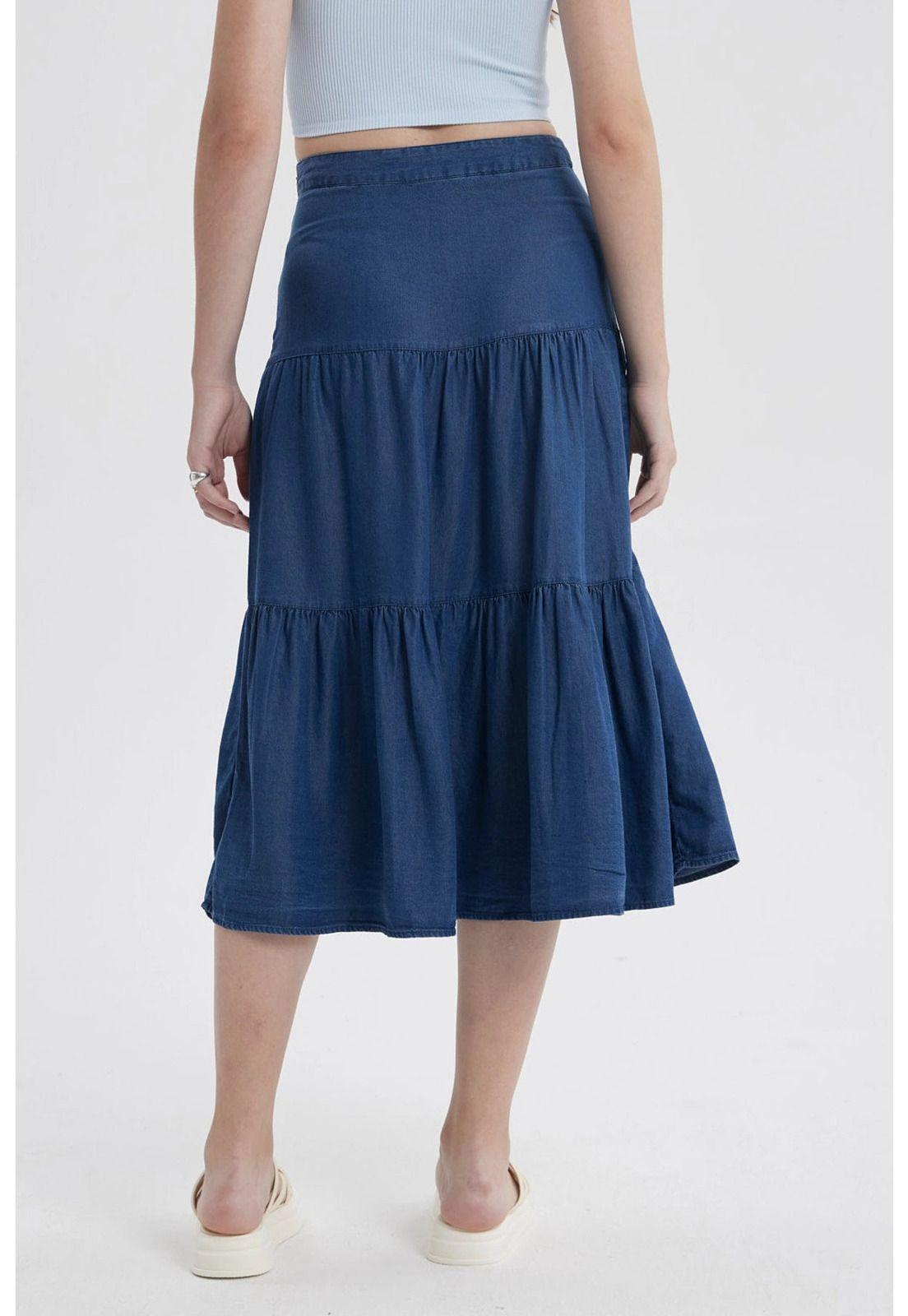 Falda Mujer Midi Cortes Azul-2