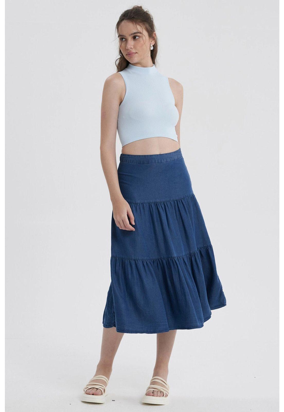 Falda Mujer Midi Cortes Azul-3