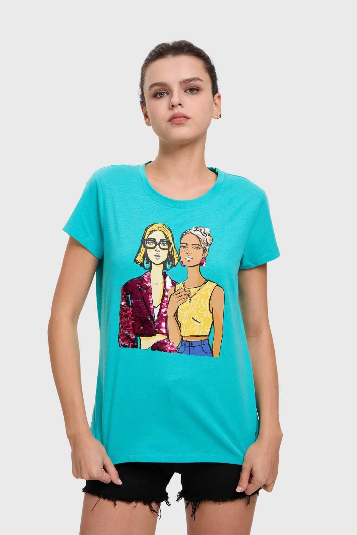 Polera Mujer Básica Print Aqua-0