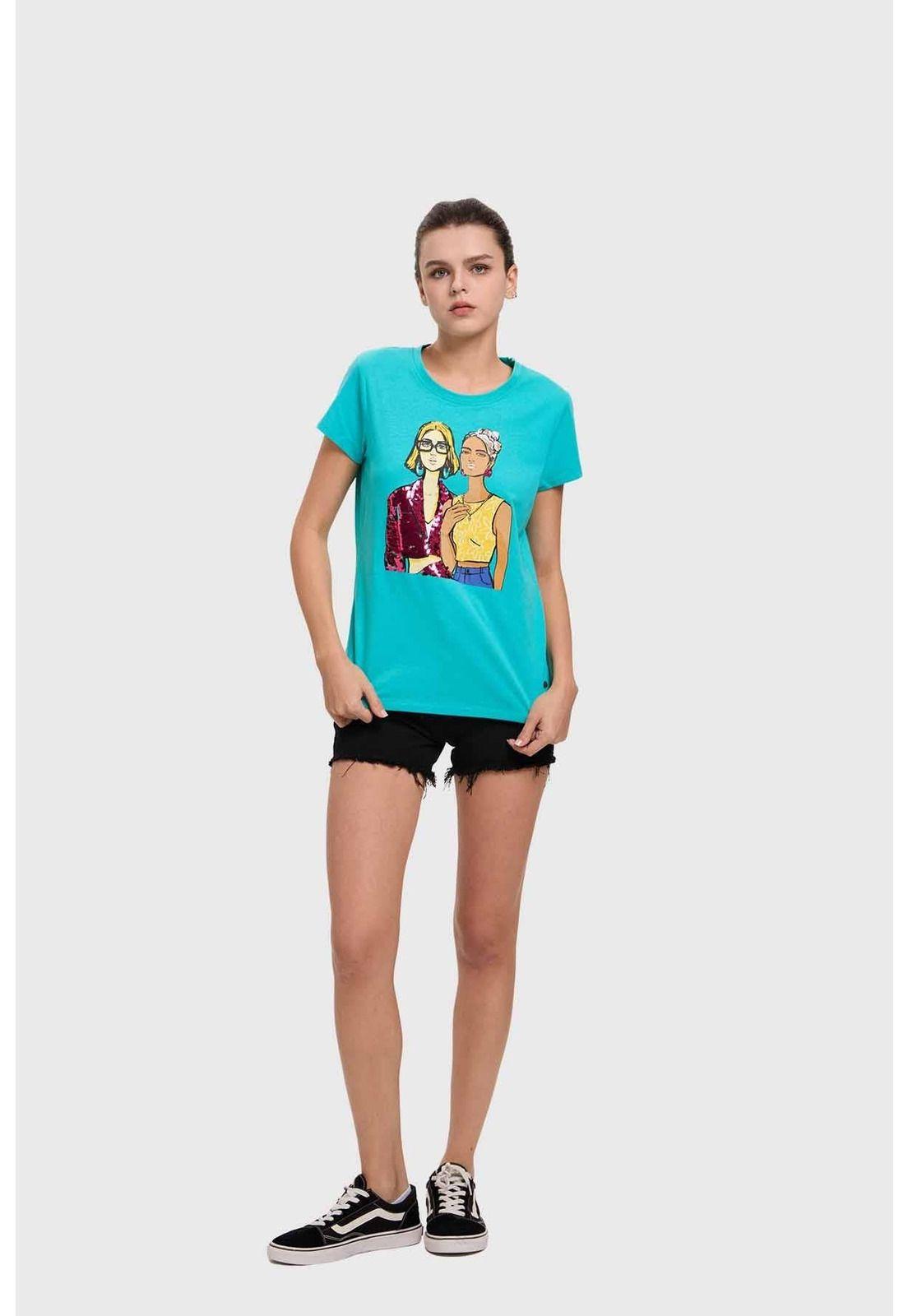 Polera Mujer Básica Print Aqua-3