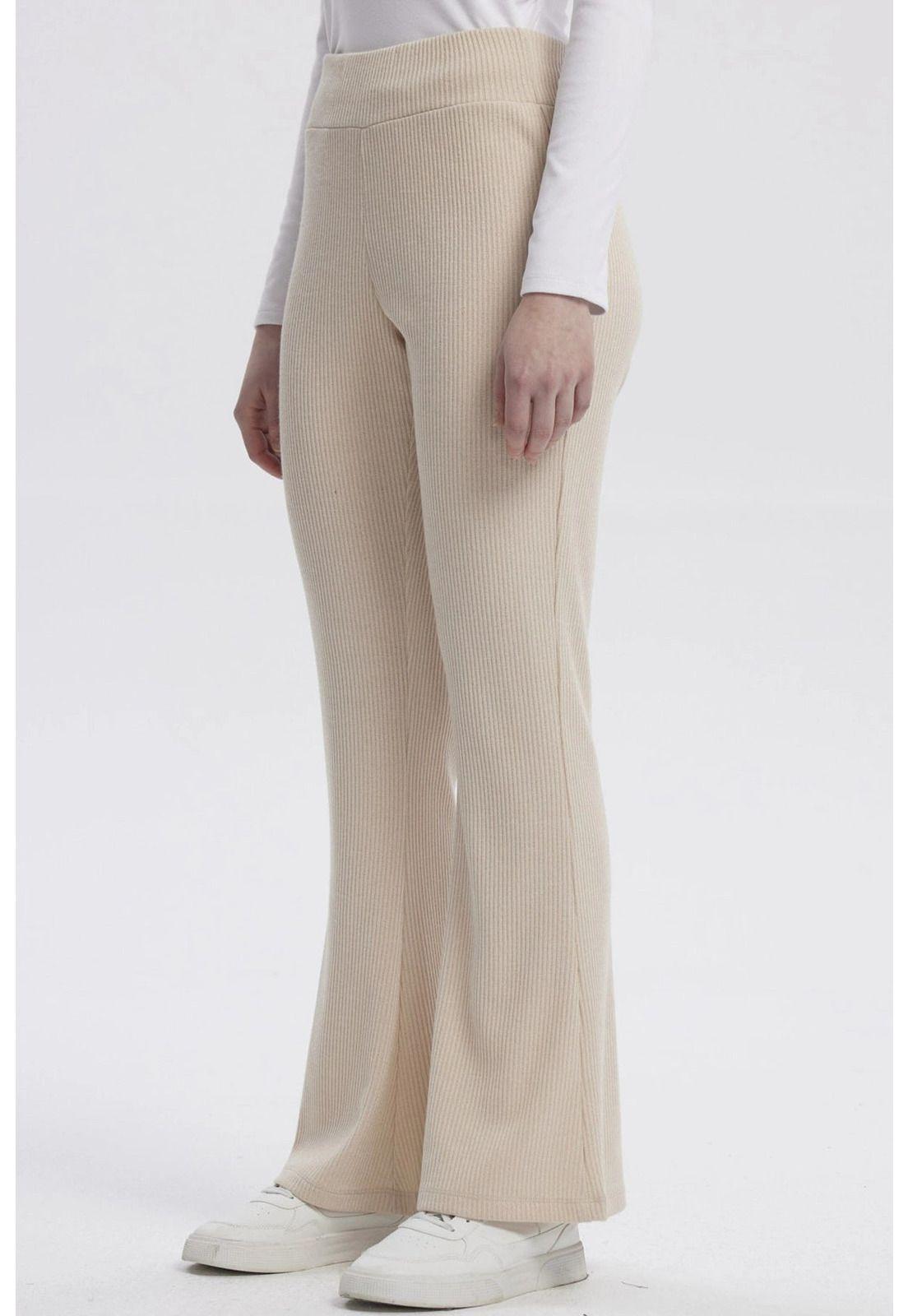 Pantalón Mujer Flare Rib Beige - ll-1