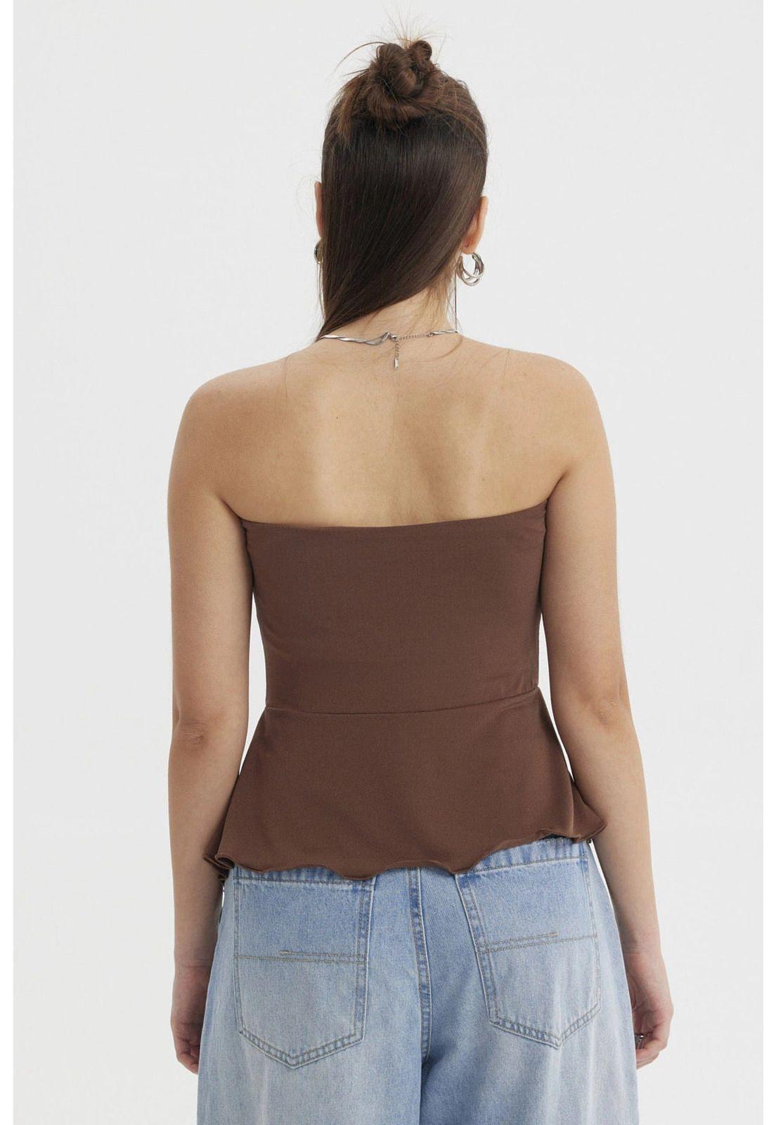 Polera Mujer Strapless Abertura Lateral Café-2