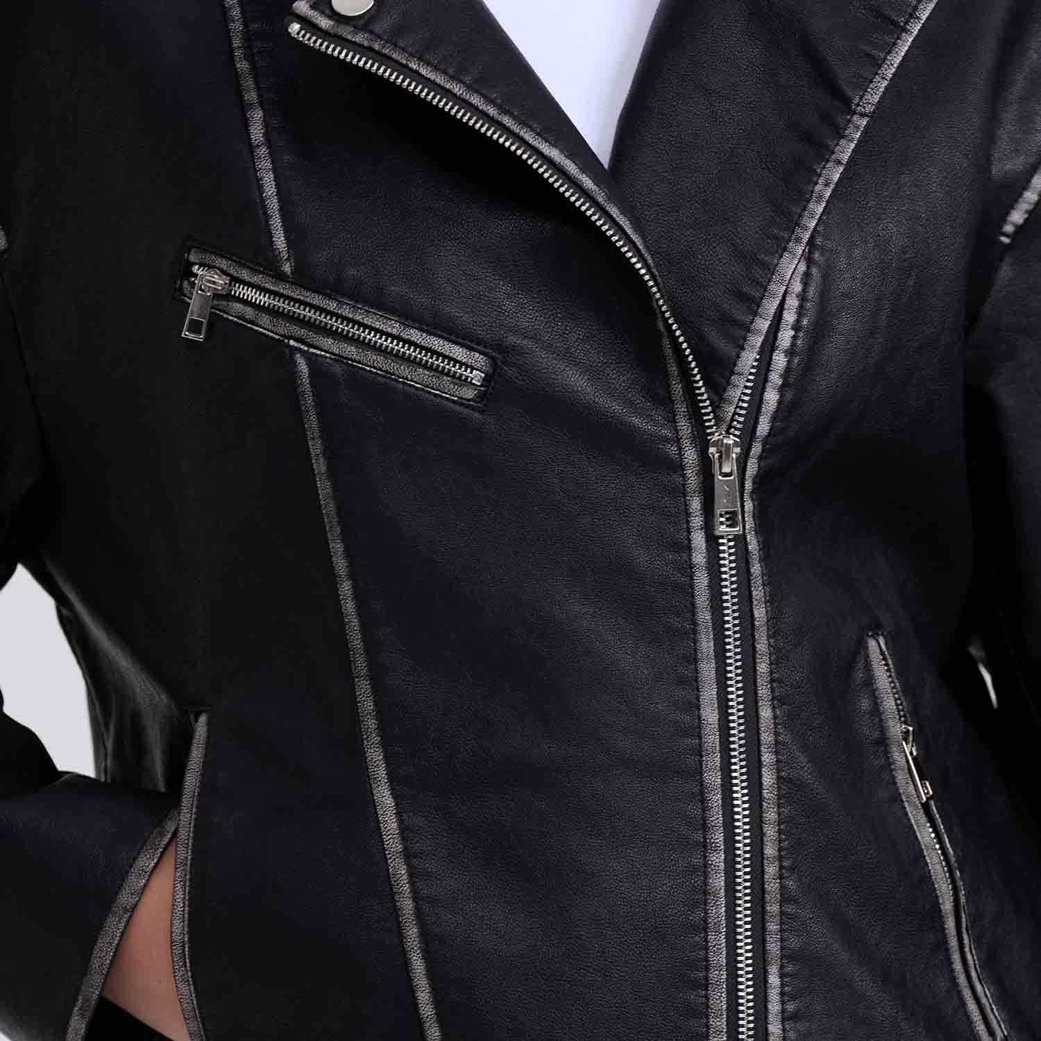 Chaqueta Mujer Con Proceso Negro-3