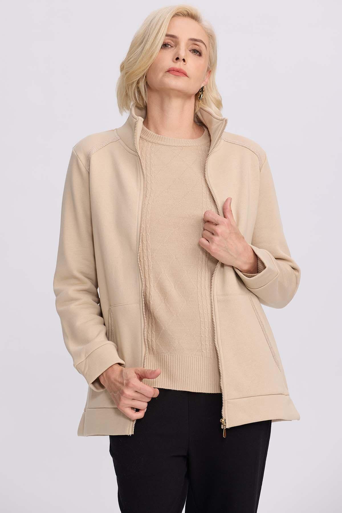 Polerón Mujer Con Cierre Beige II-0