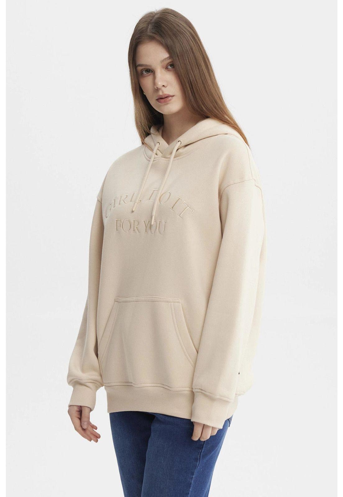 Polerón Mujer Canguro Print Beige - ll-1