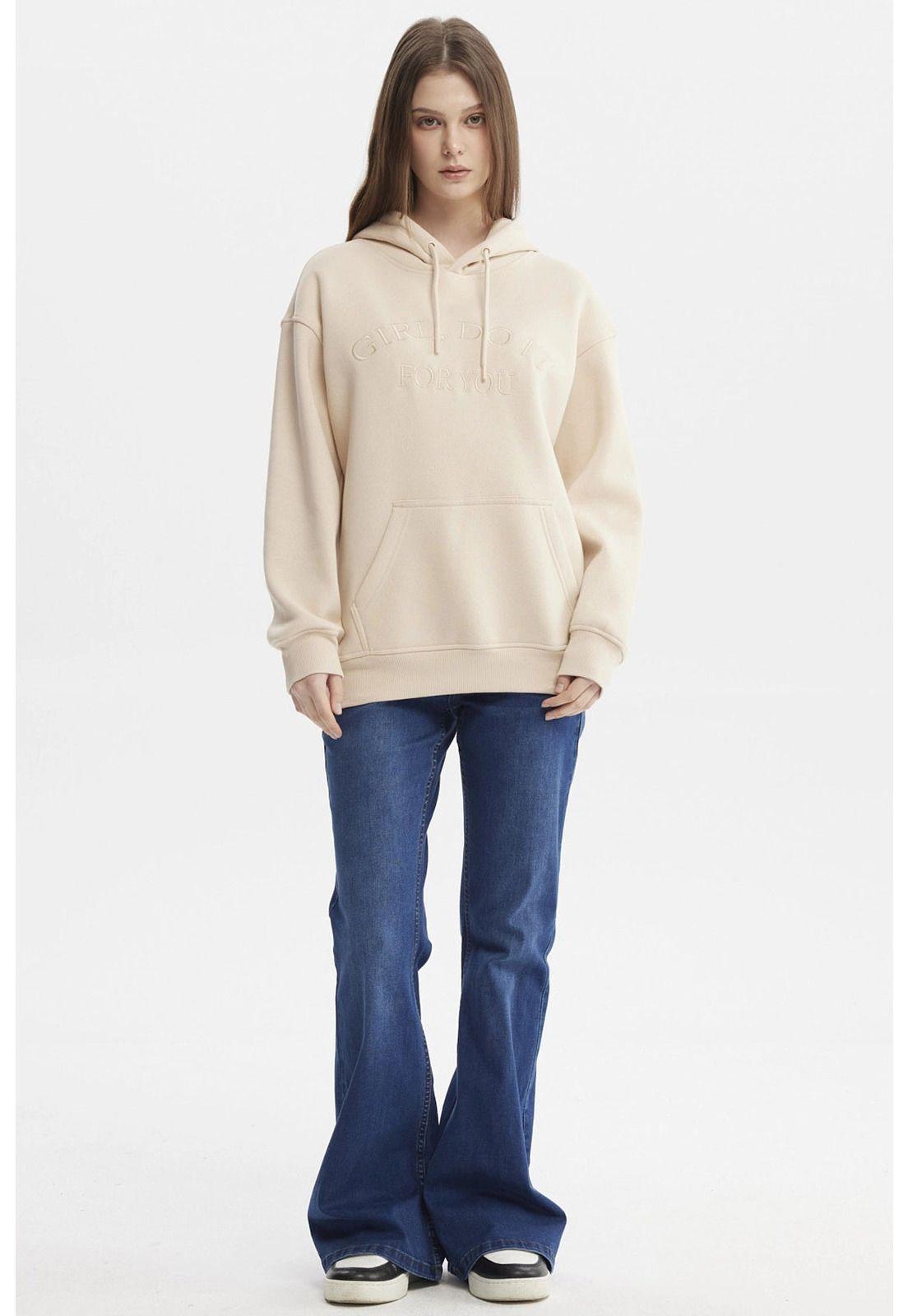 Polerón Mujer Canguro Print Beige - ll-3