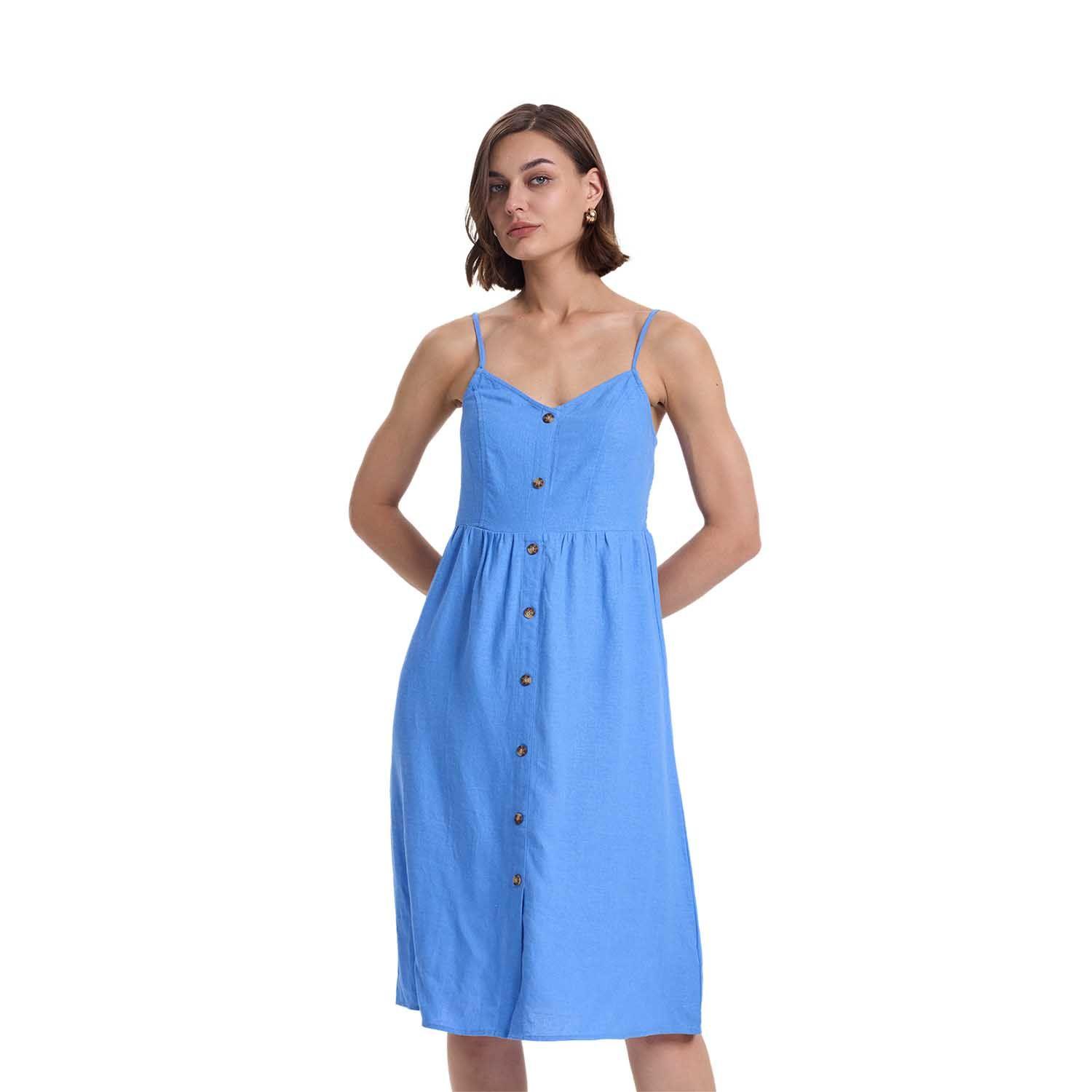 Vestido Mujer Pabilo Lino Celeste Oscuro Fashions Park-0