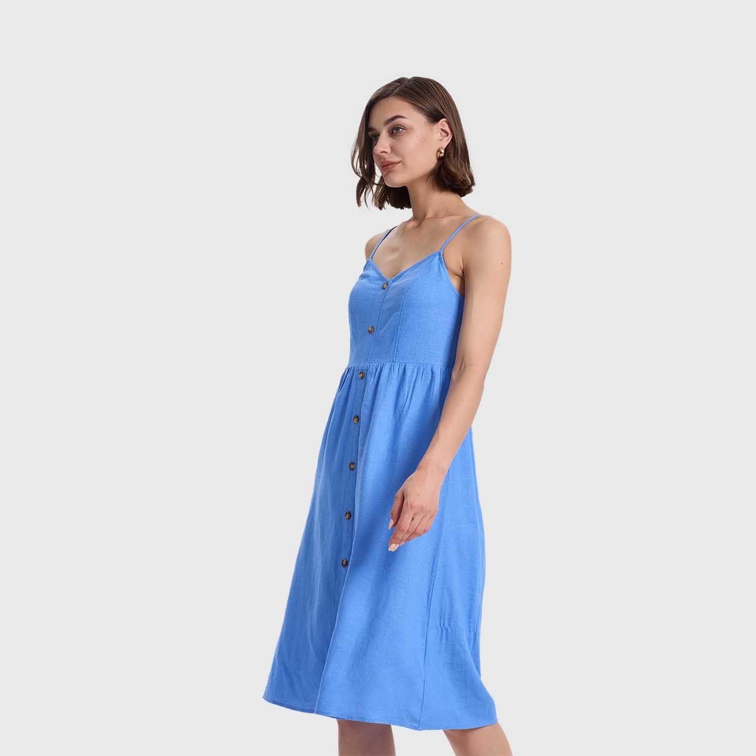 Vestido Mujer Pabilo Lino Celeste Oscuro Fashions Park-1