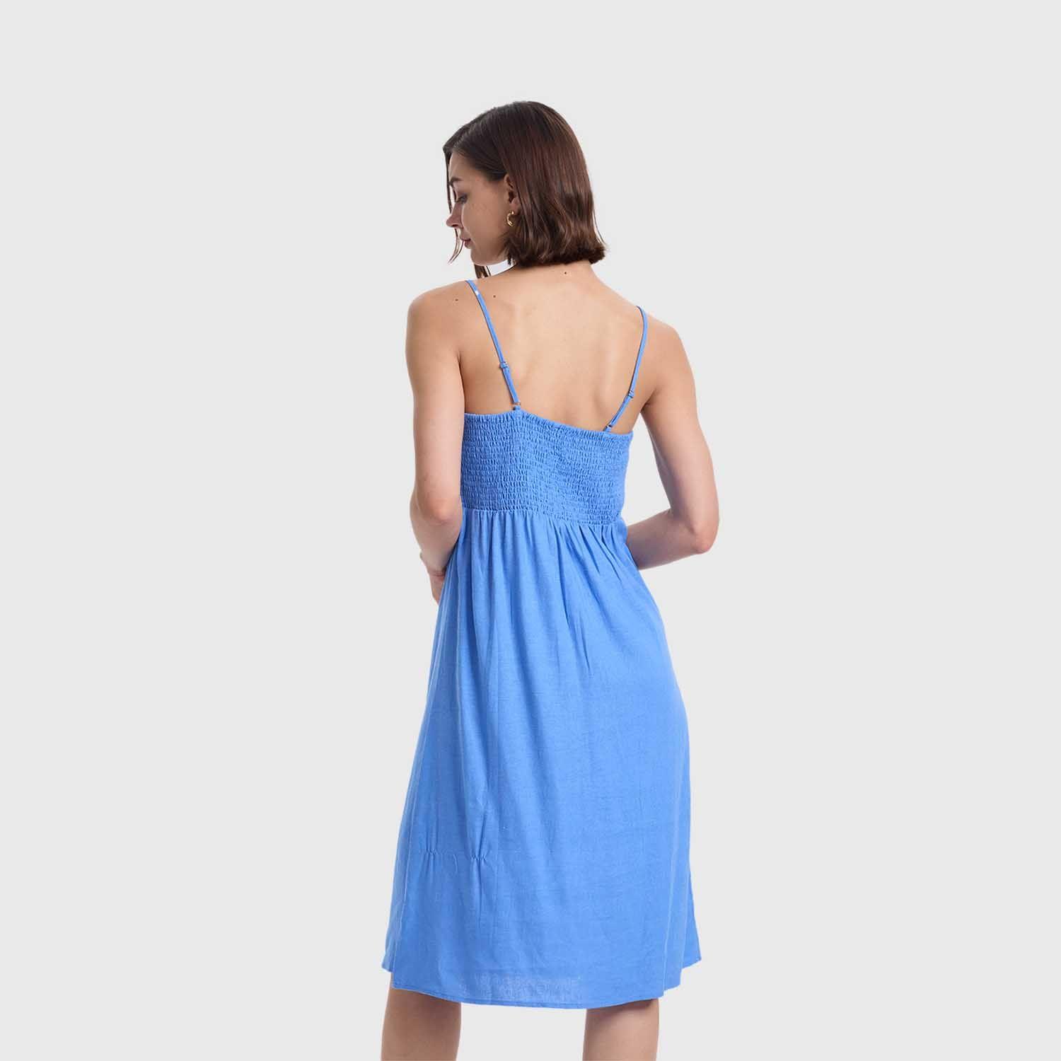 Vestido Mujer Pabilo Lino Celeste Oscuro Fashions Park-2