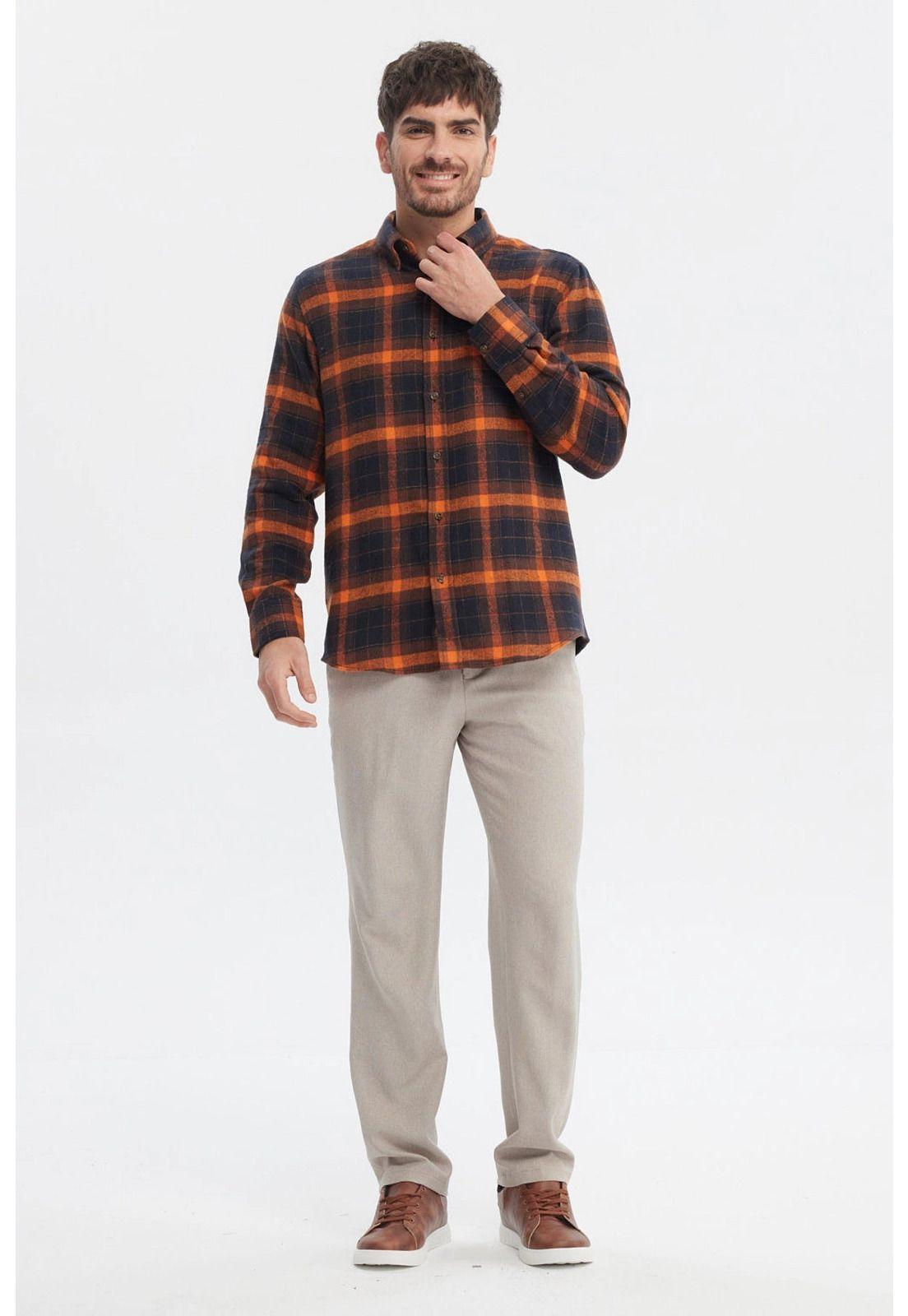 Camisa Hombre Franela Básica Naranjo-3