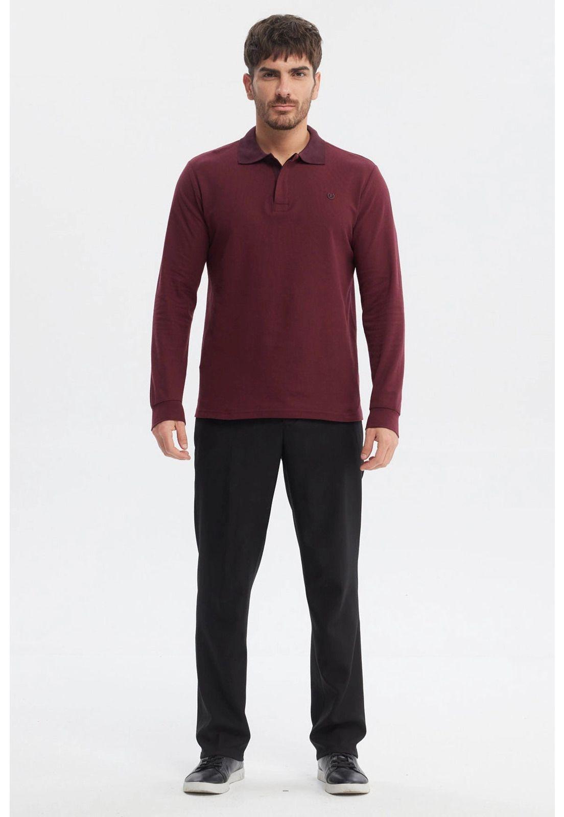 Polera Hombre Cuello Contraste Burdeo-3