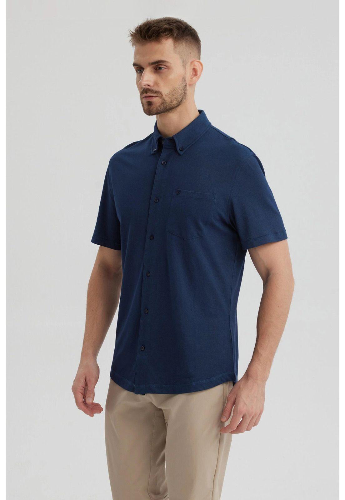 Camisa Hombre Piqué Con Bolsillo Azul Marino-1
