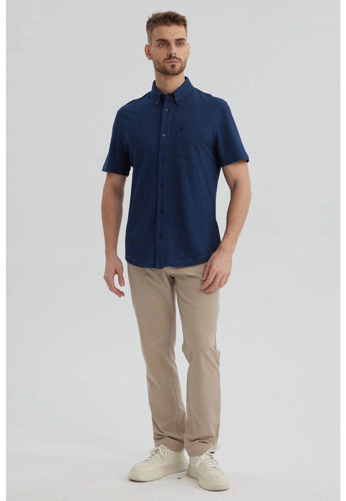 Camisa Hombre Piqué Con Bolsillo Azul Marino-3