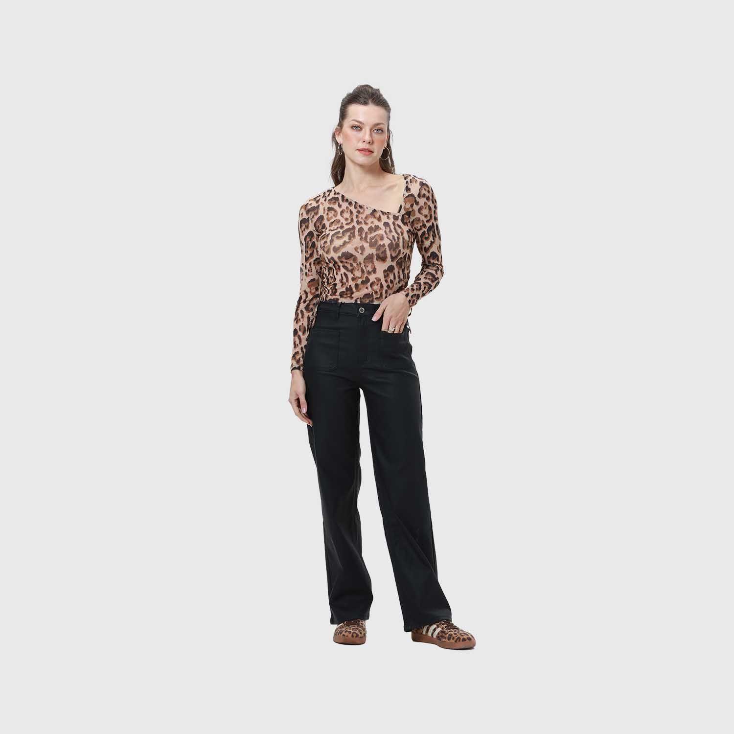 Jeans Mujer Engomado Calce Recto Negro-3