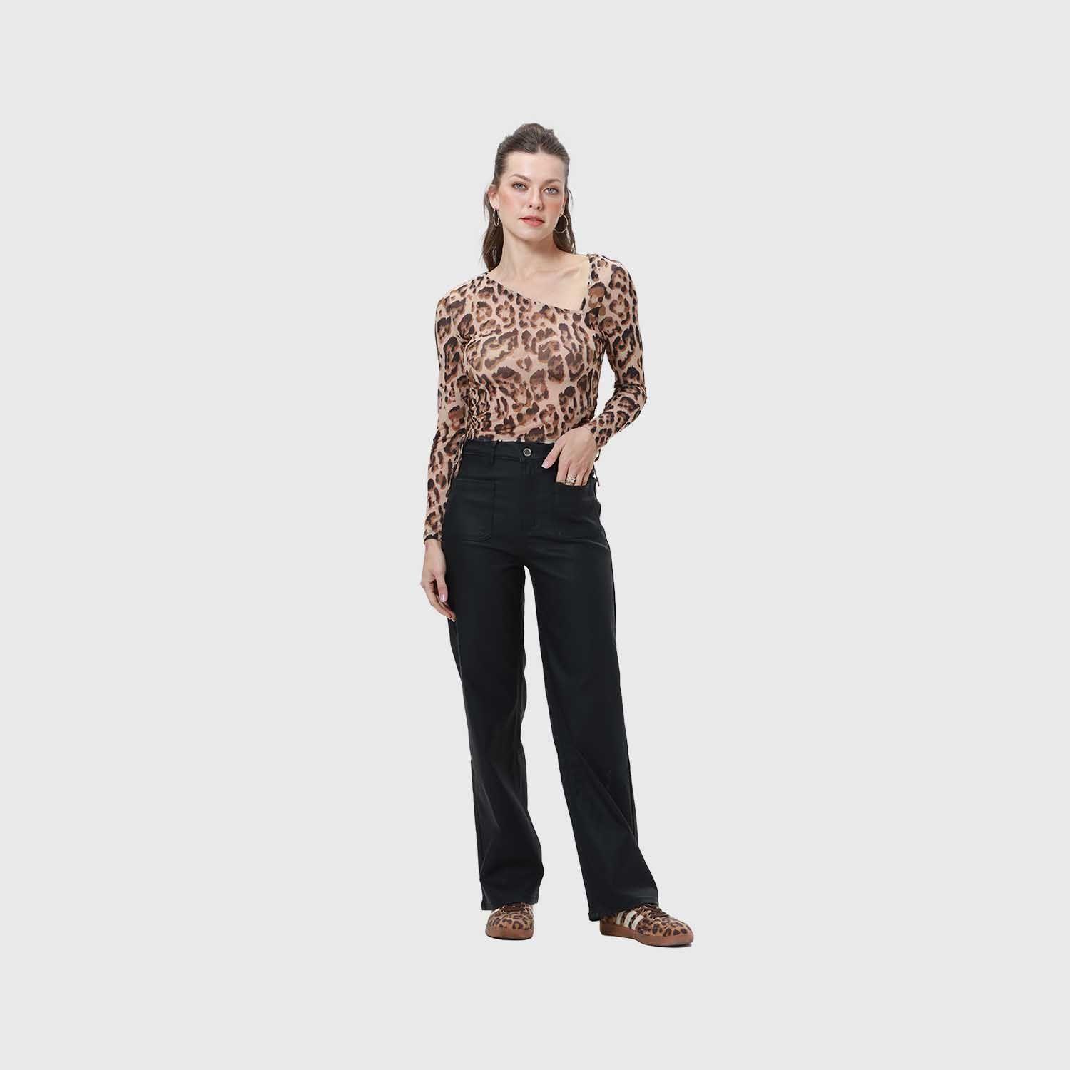 Jeans Mujer Engomado Calce Recto Negro-3