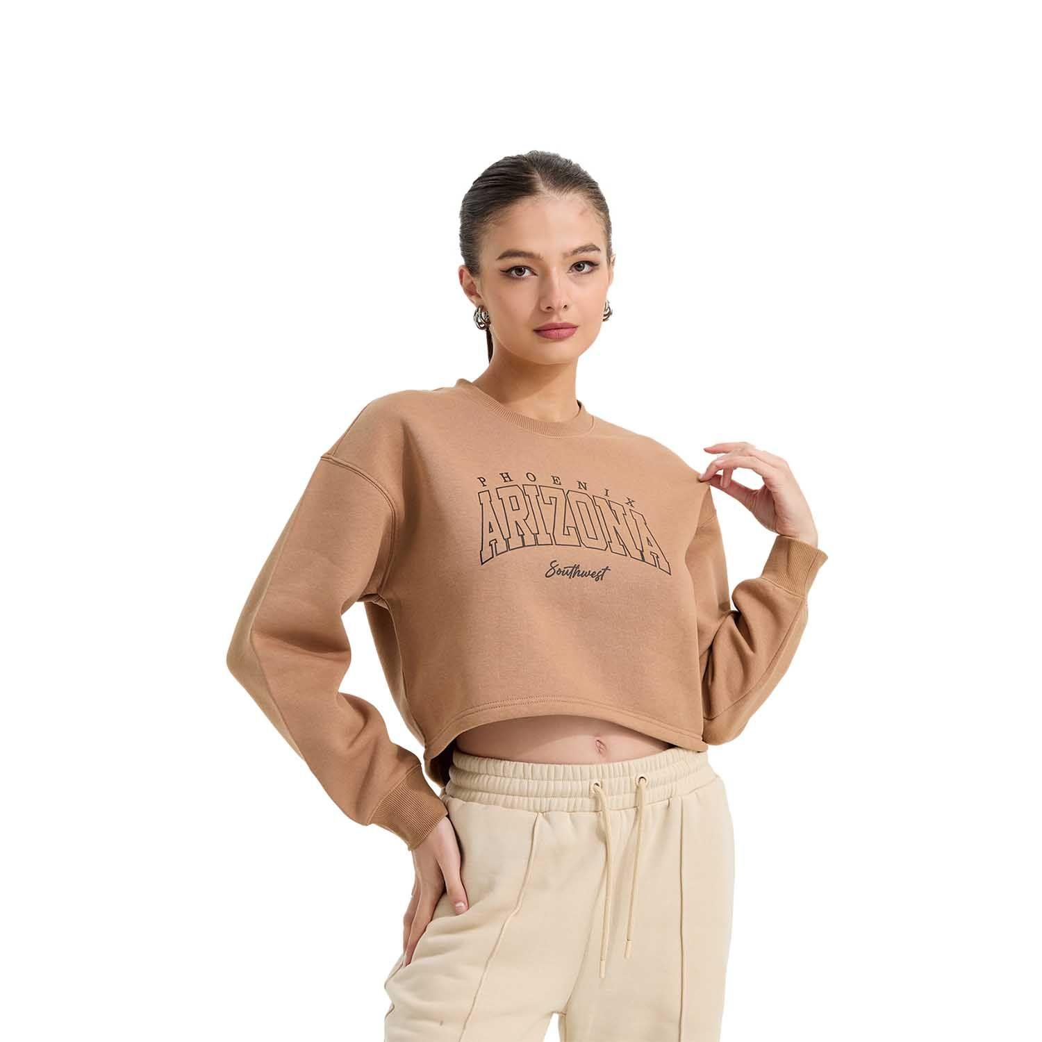Polerón Mujer Crop Camel Fashion's Park-0