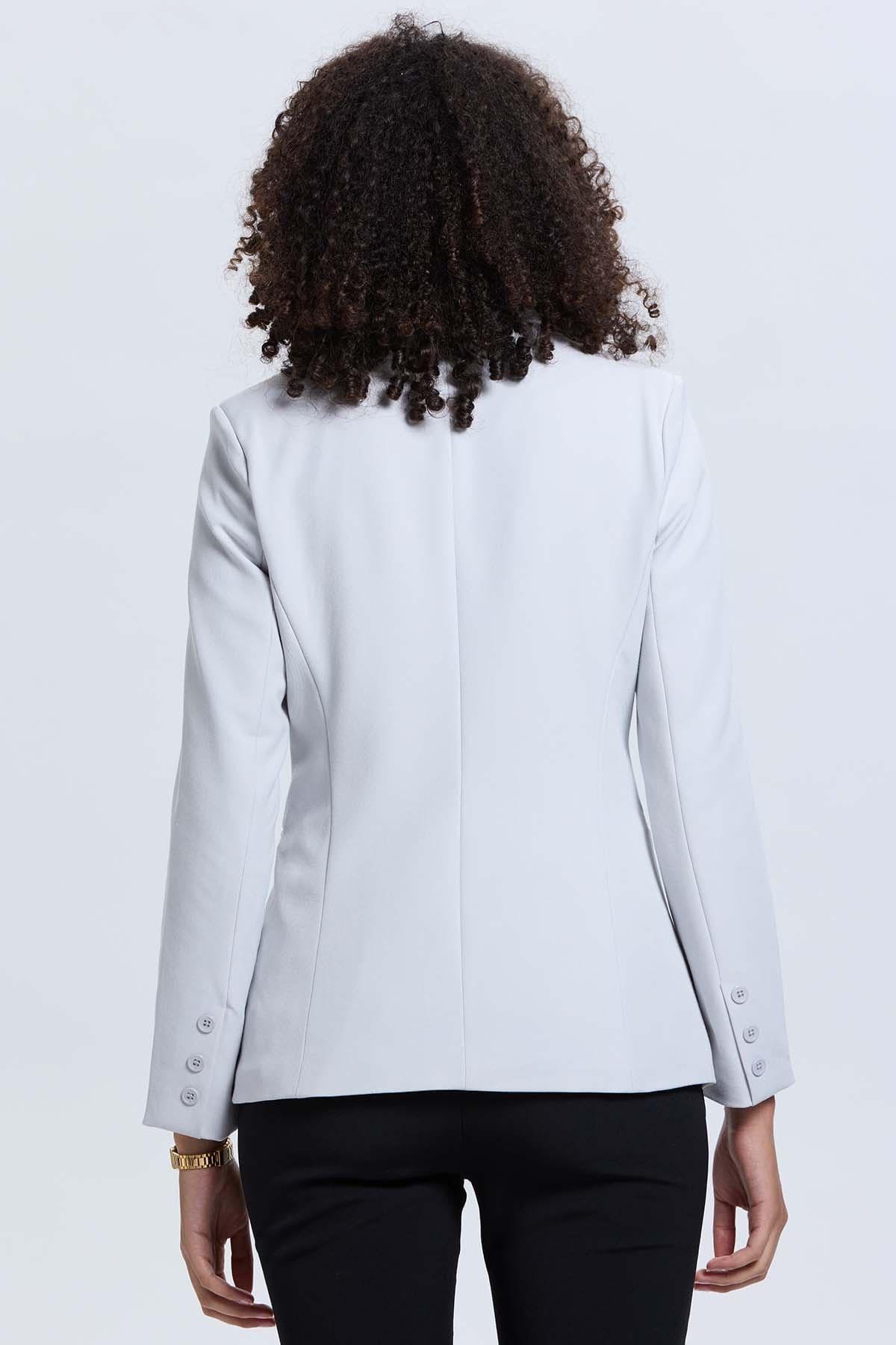 Blazer Mujer Blazer Cruzado 1 Botón Gris-2