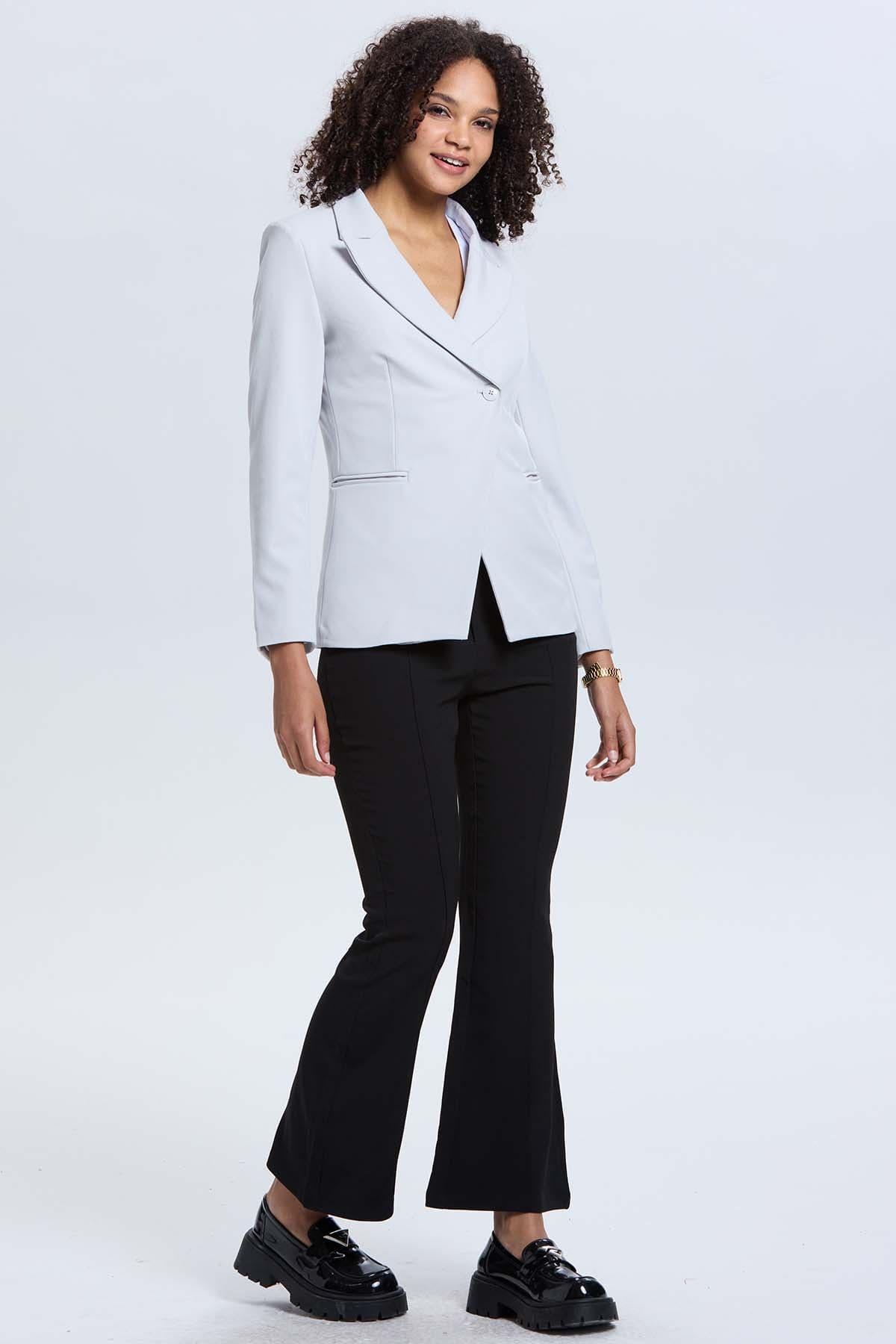 Blazer Mujer Blazer Cruzado 1 Botón Gris-3