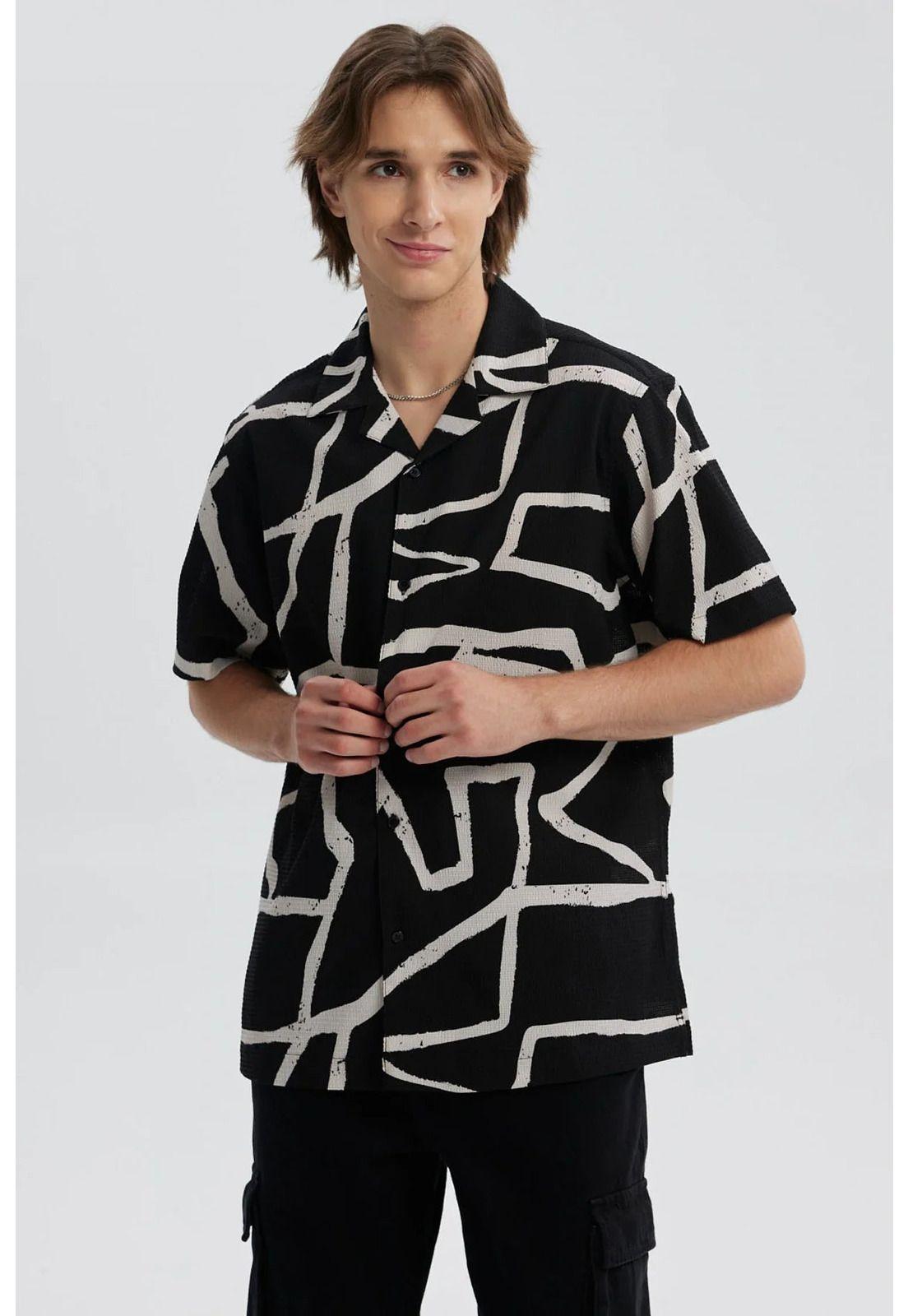 Camisa Hombre Full Print Negro - ll-0