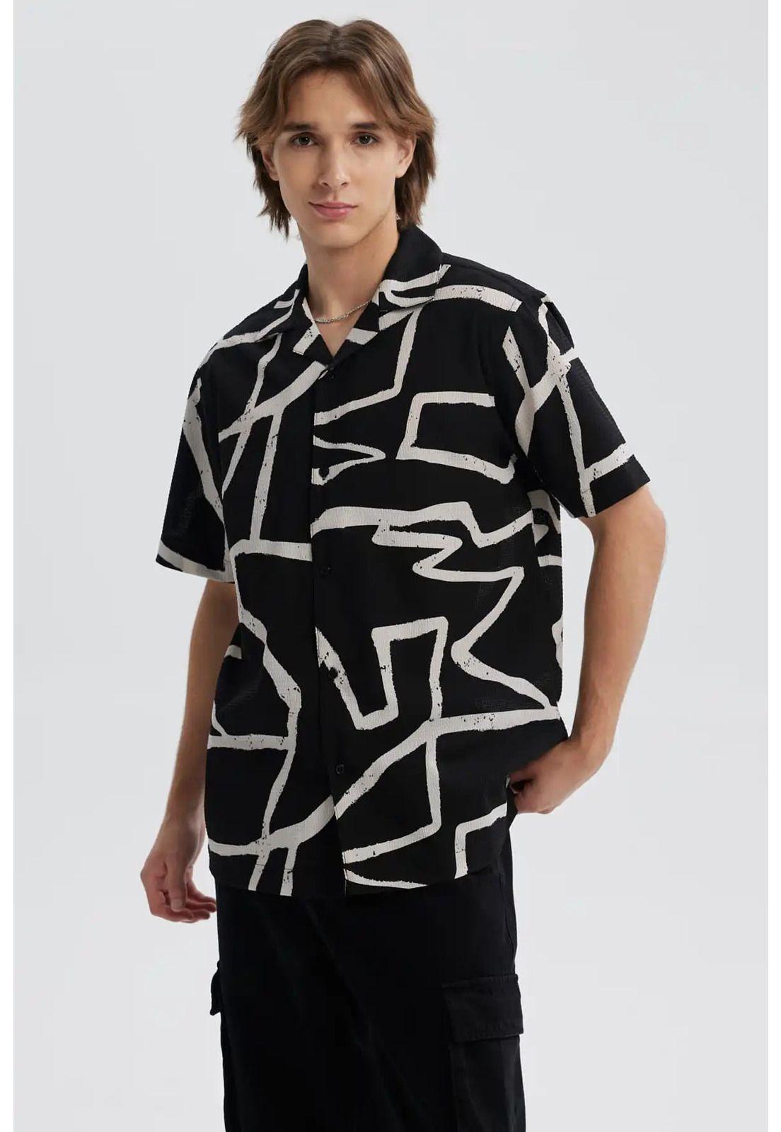 Camisa Hombre Full Print Negro - ll-1