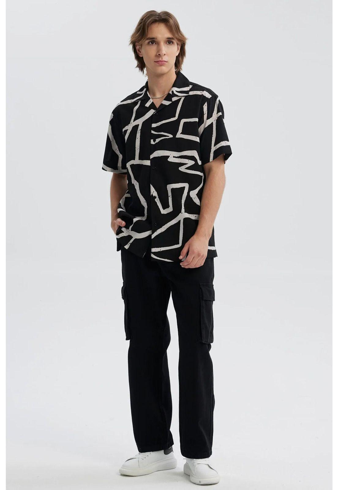 Camisa Hombre Full Print Negro - ll-3