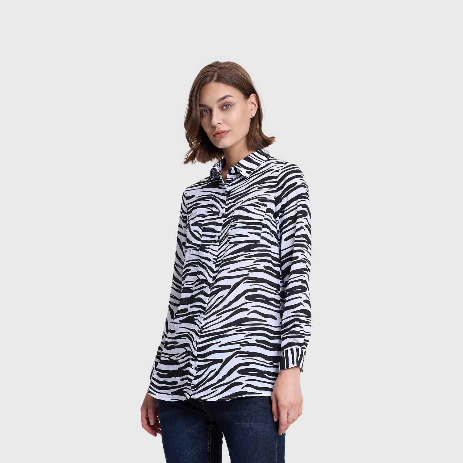 Blusa Mujer Abotonada Bolsillo Negro / Blanco Fashion's Park-1