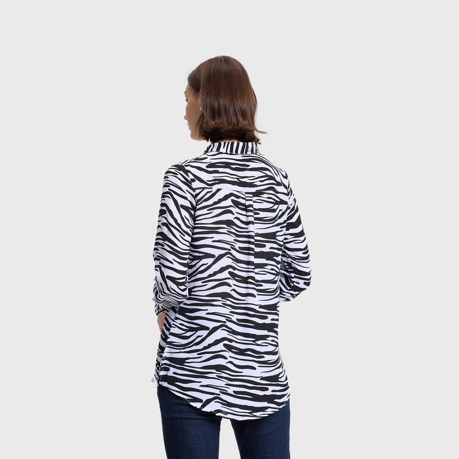 Blusa Mujer Abotonada Bolsillo Negro / Blanco Fashion's Park-2