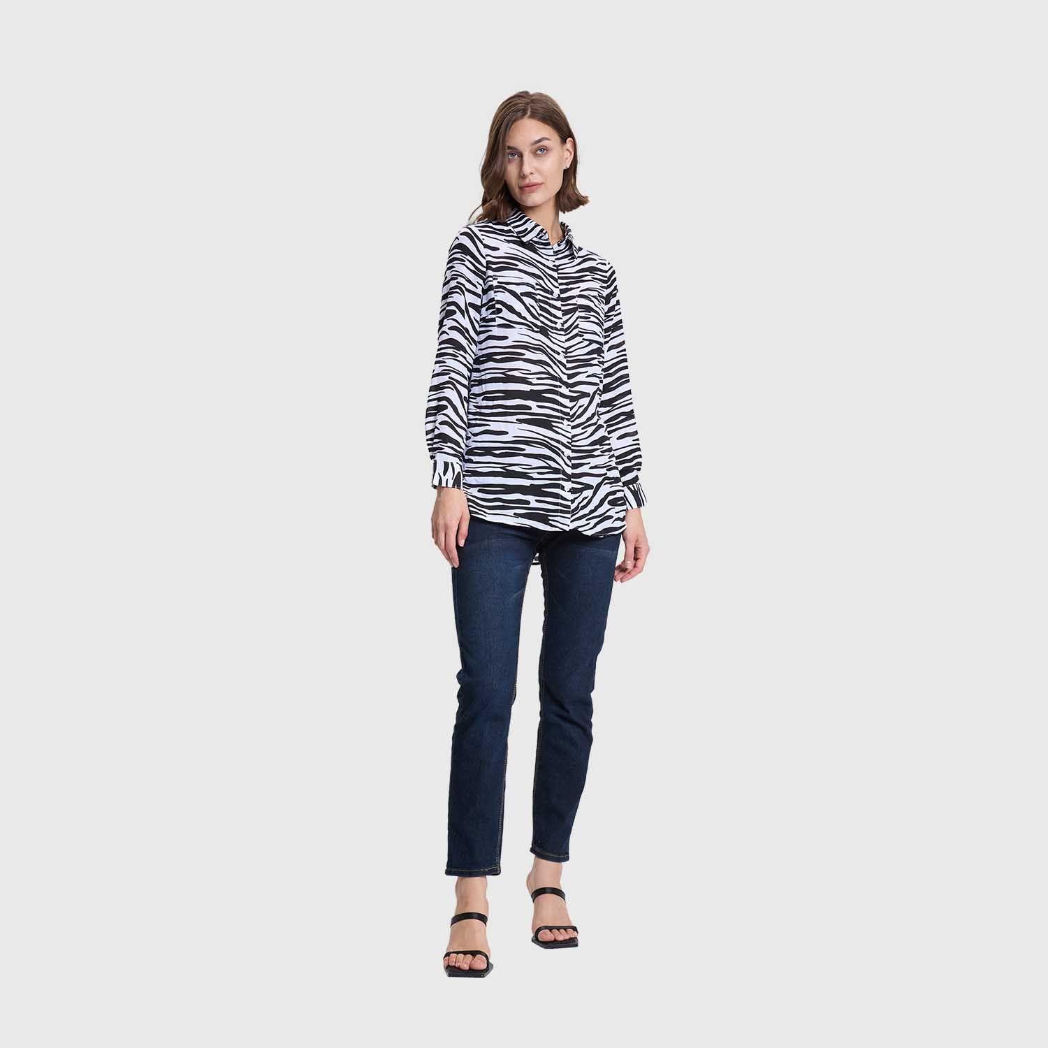 Blusa Mujer Abotonada Bolsillo Negro / Blanco Fashion's Park-3