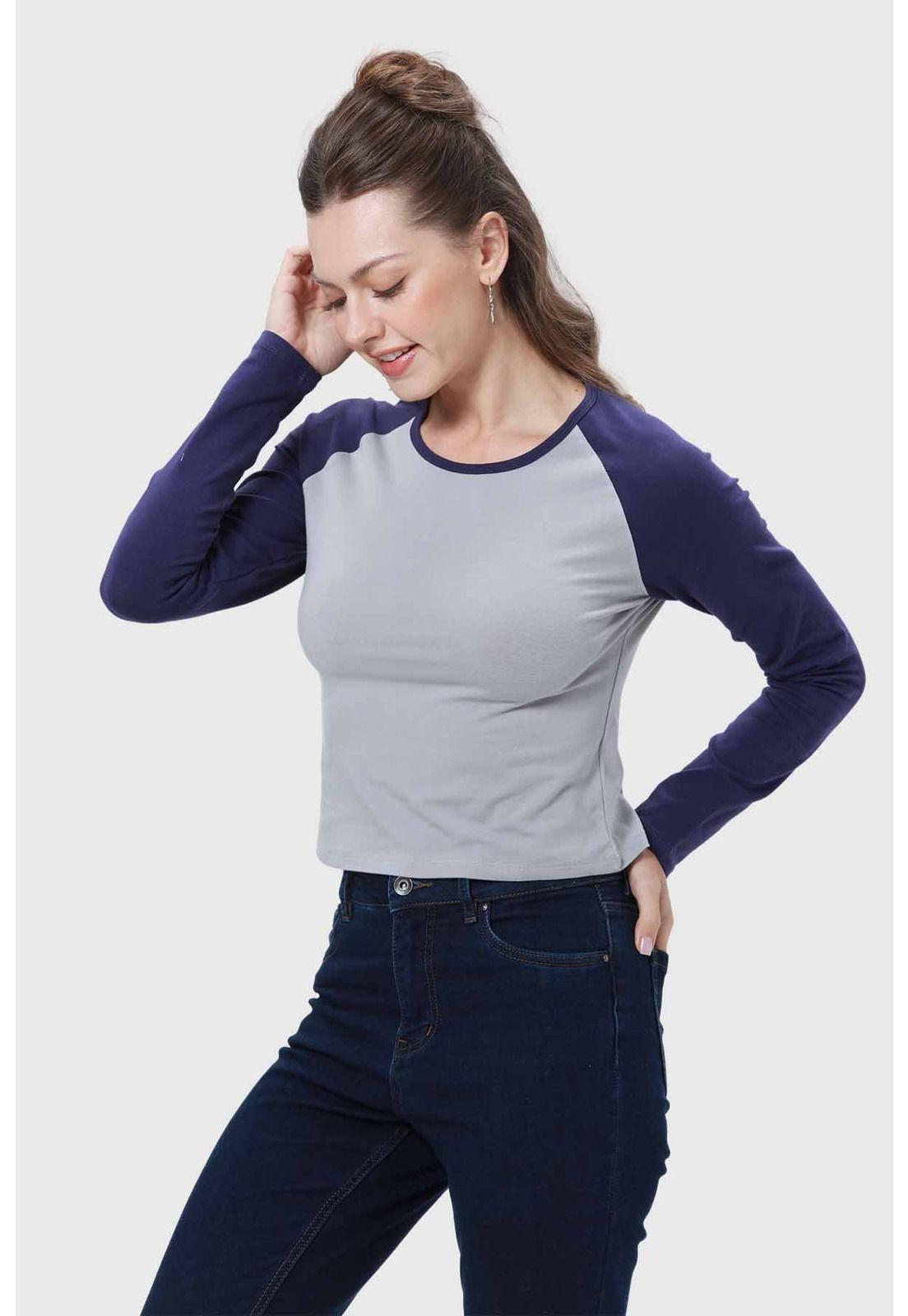 Polera Mujer Bicolor Azul-1