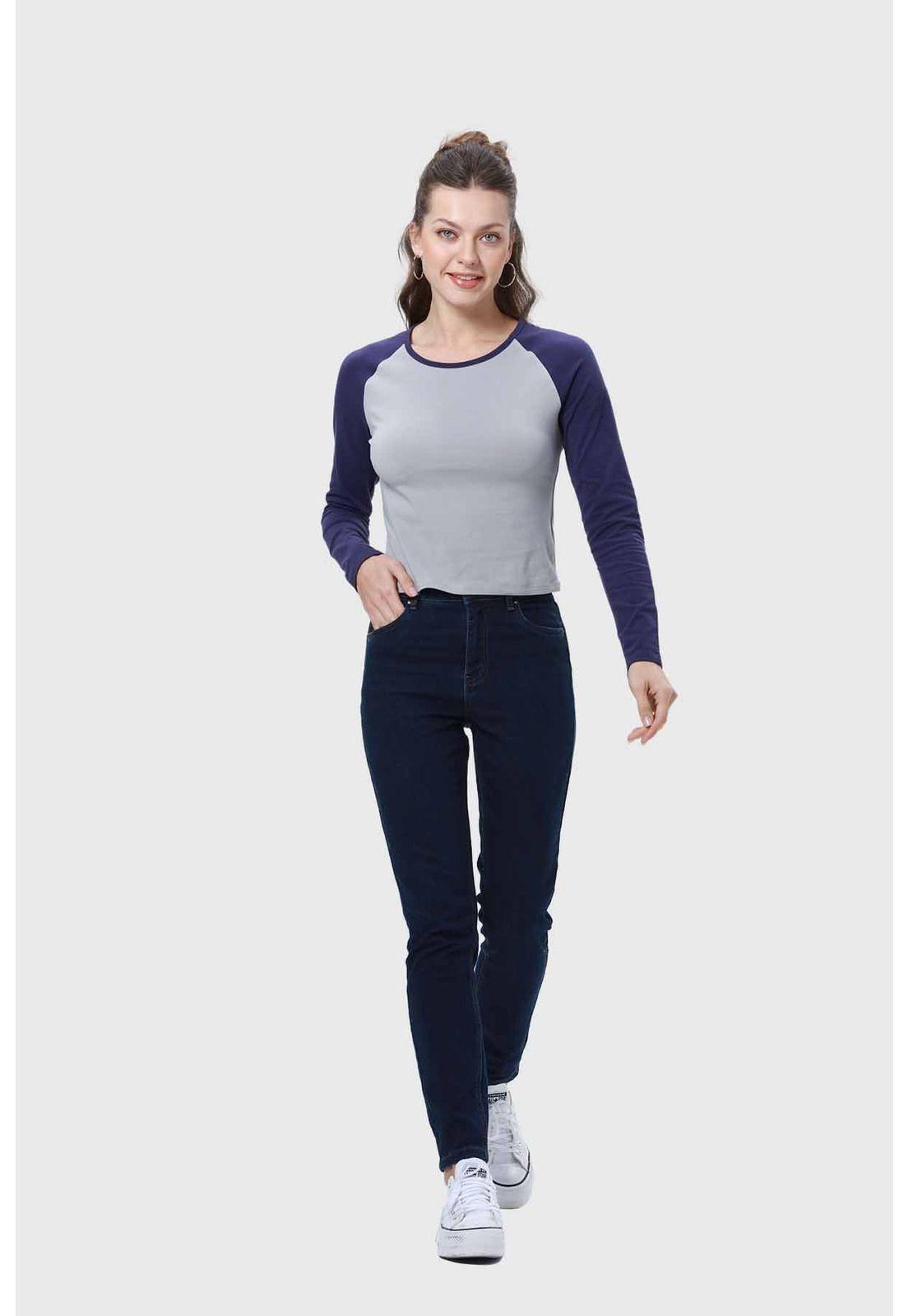 Polera Mujer Bicolor Azul-3