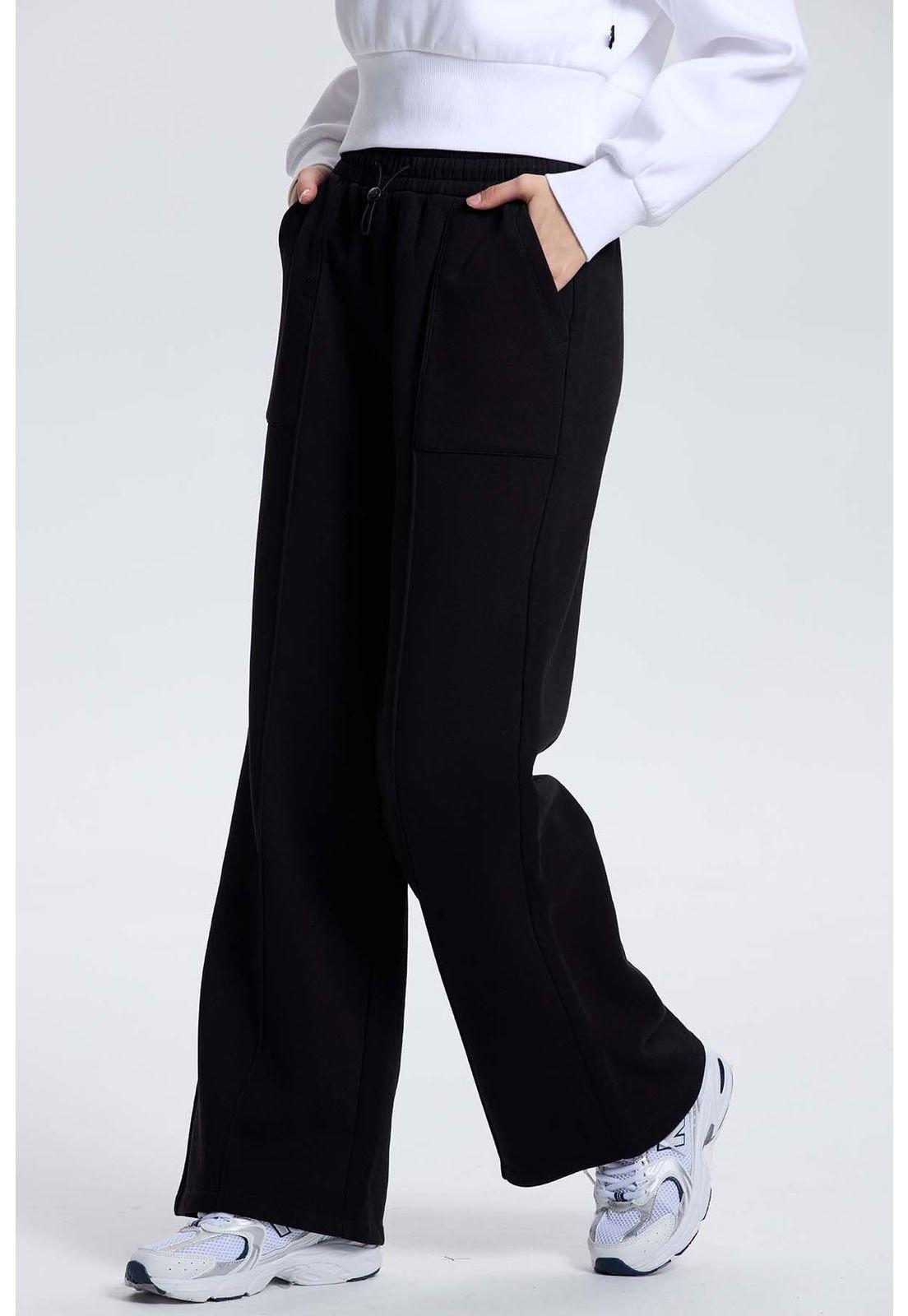 Pantalón Buzo Mujer Wide Leg Negro-1
