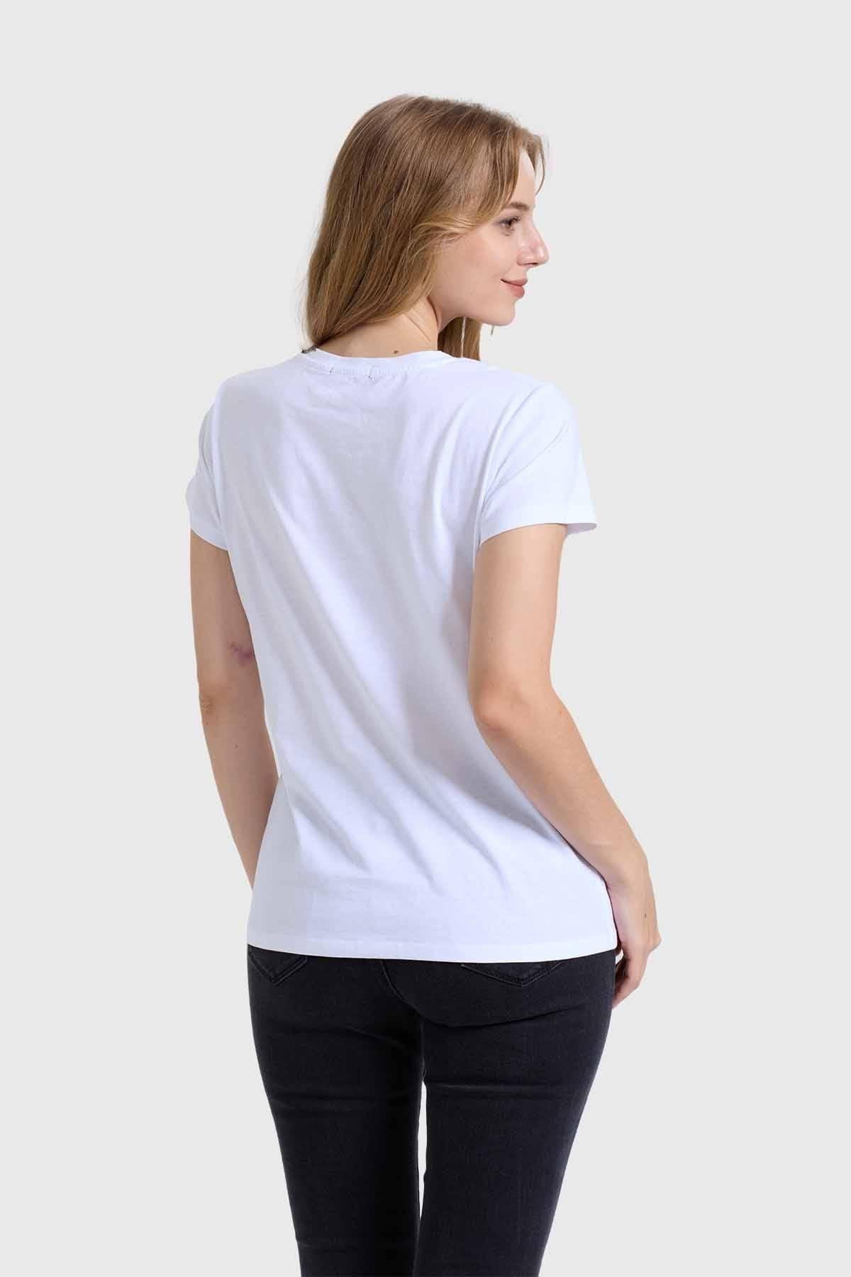 Polera Mujer Básica Print Blanco / Turquesa-2