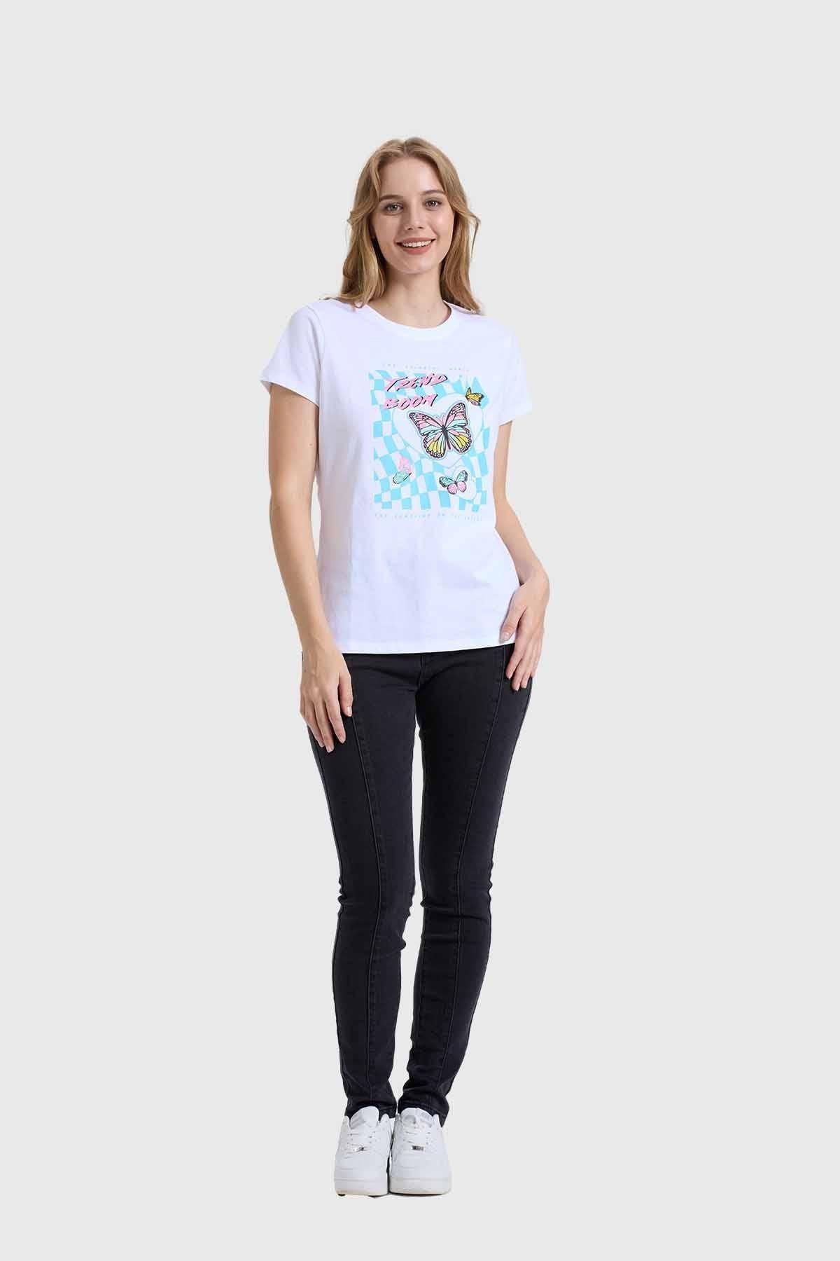Polera Mujer Básica Print Blanco / Turquesa-3