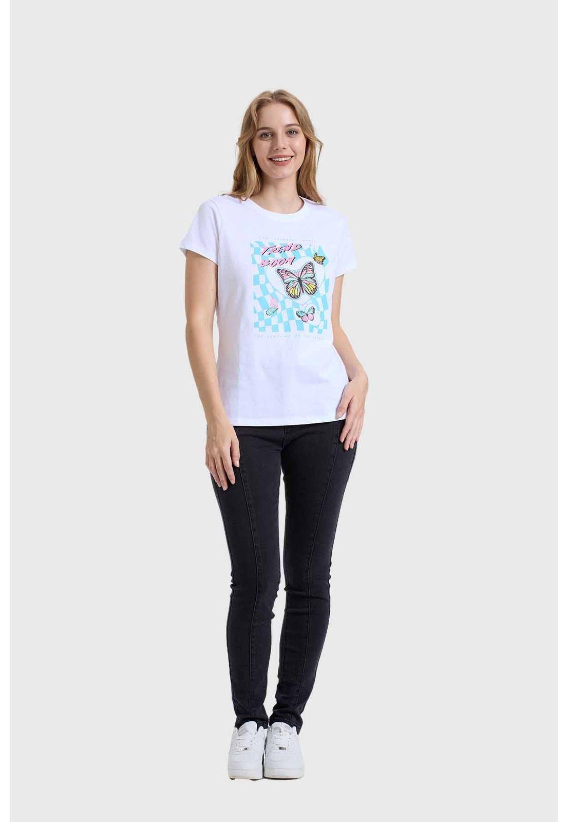 Polera Mujer Básica Print Blanco / Turquesa-3