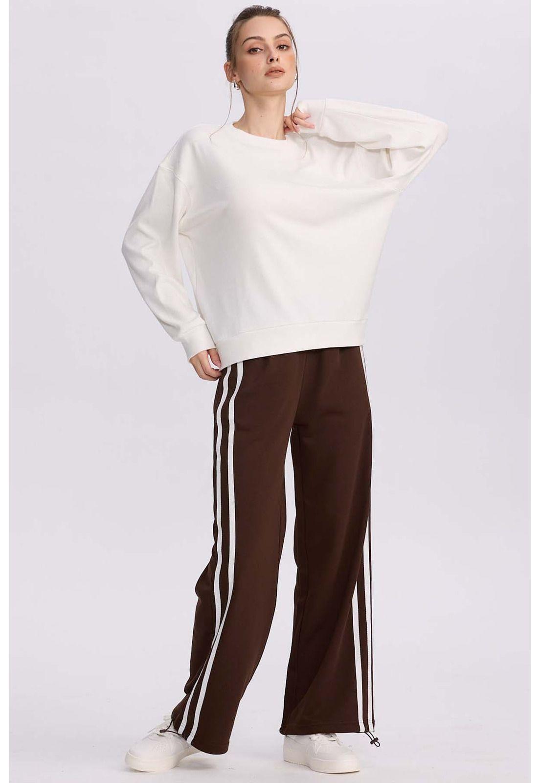 Pantalón Buzo Mujer Líneas Café-3