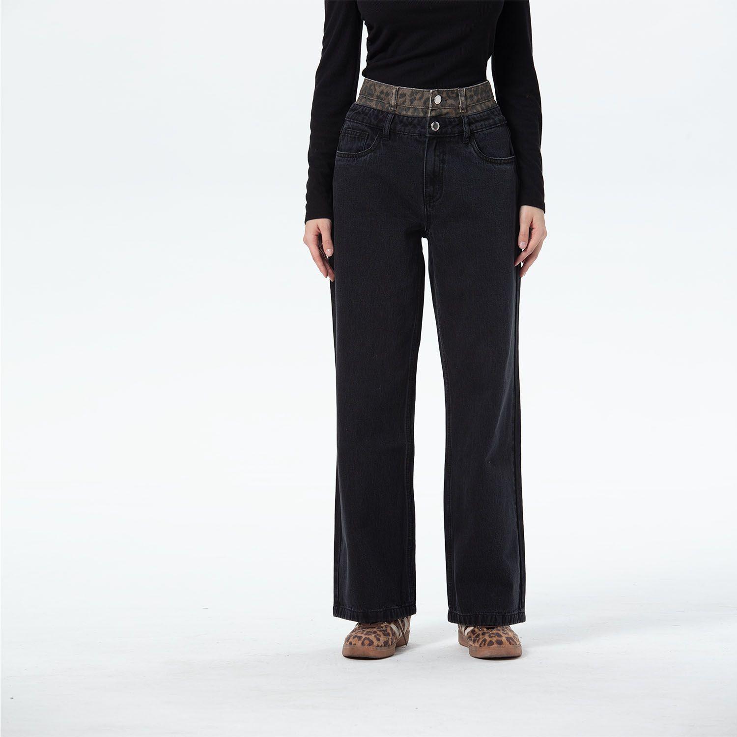 Jeans Mujer Cintura Calce Recto Negro-0