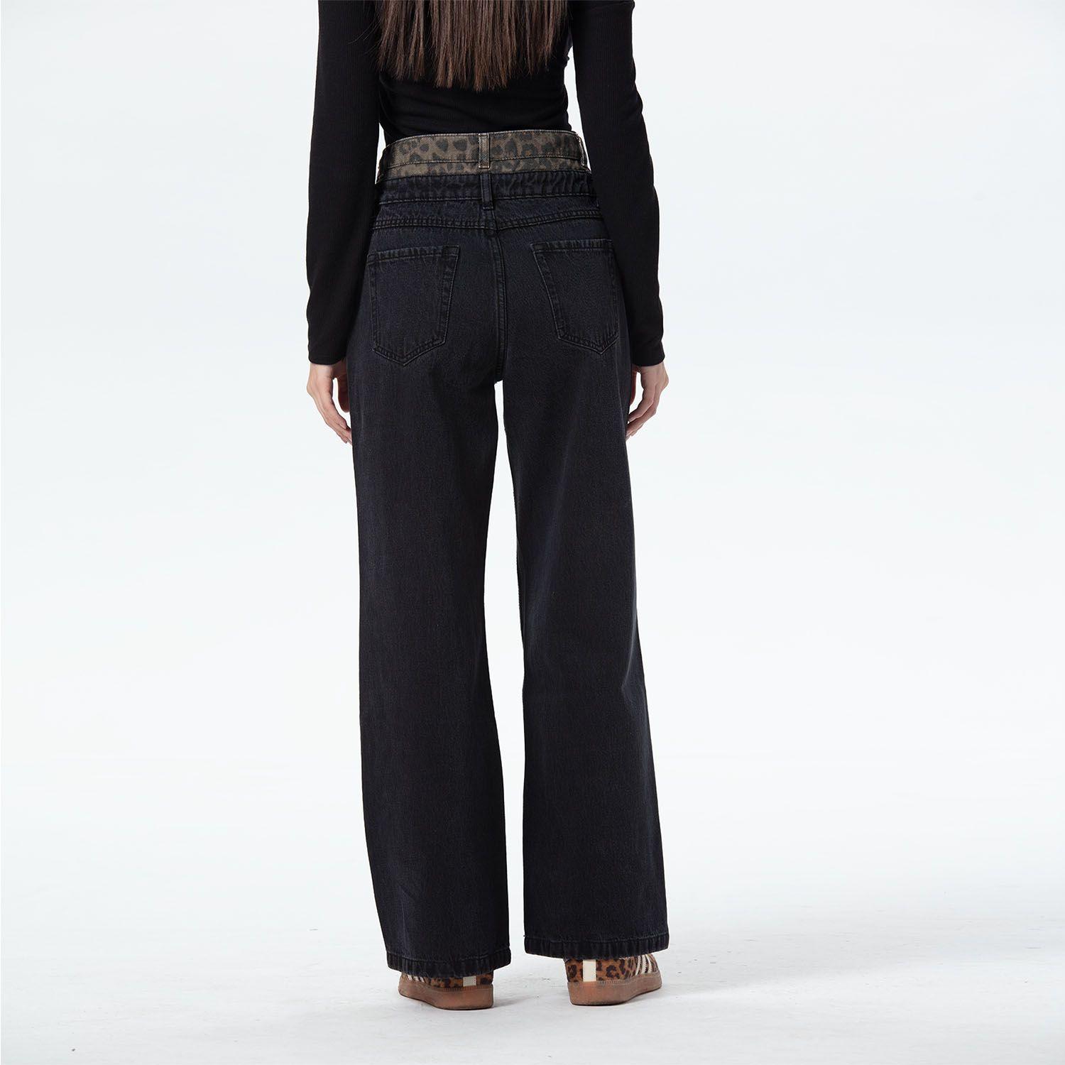 Jeans Mujer Cintura Calce Recto Negro-2