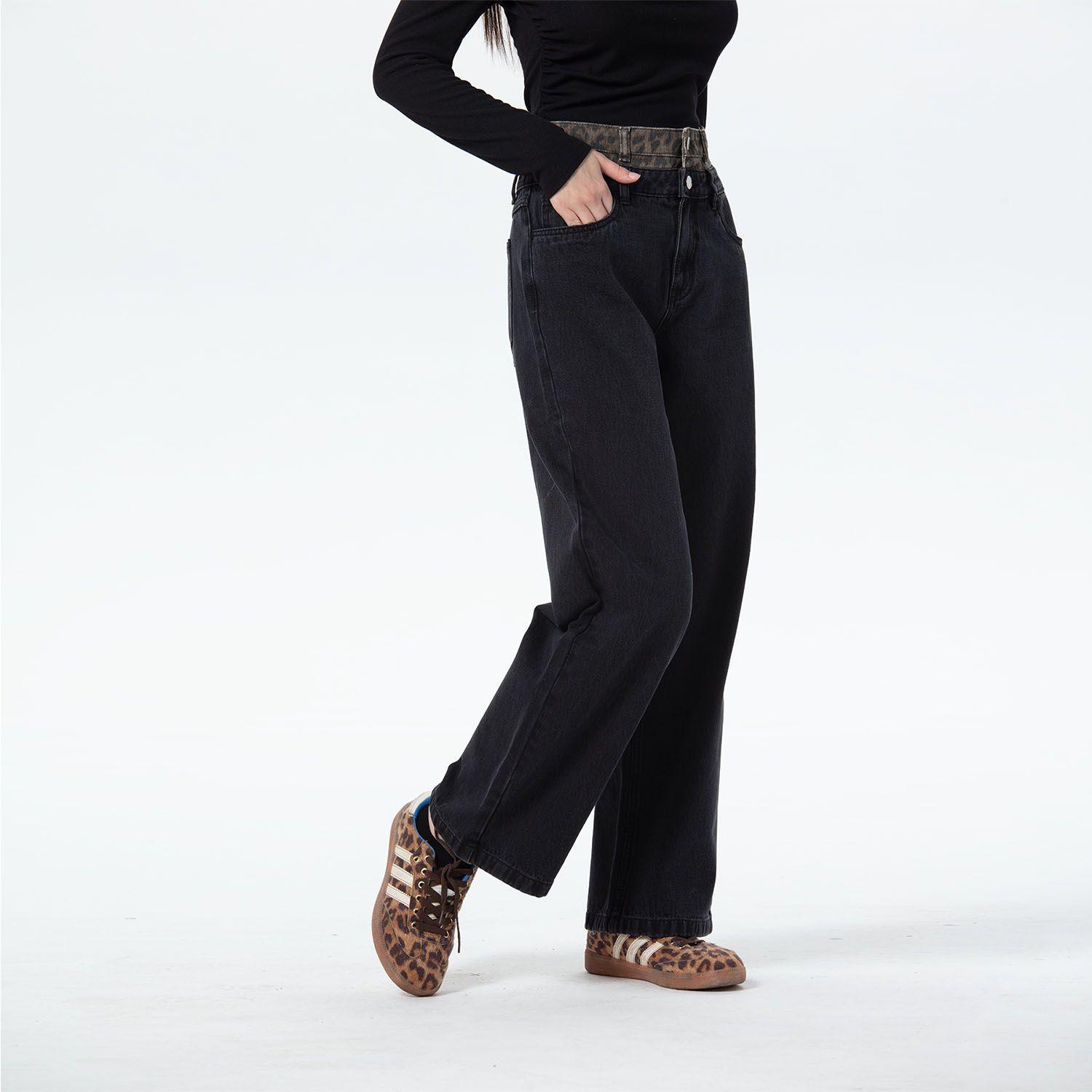 Jeans Mujer Cintura Calce Recto Negro-1